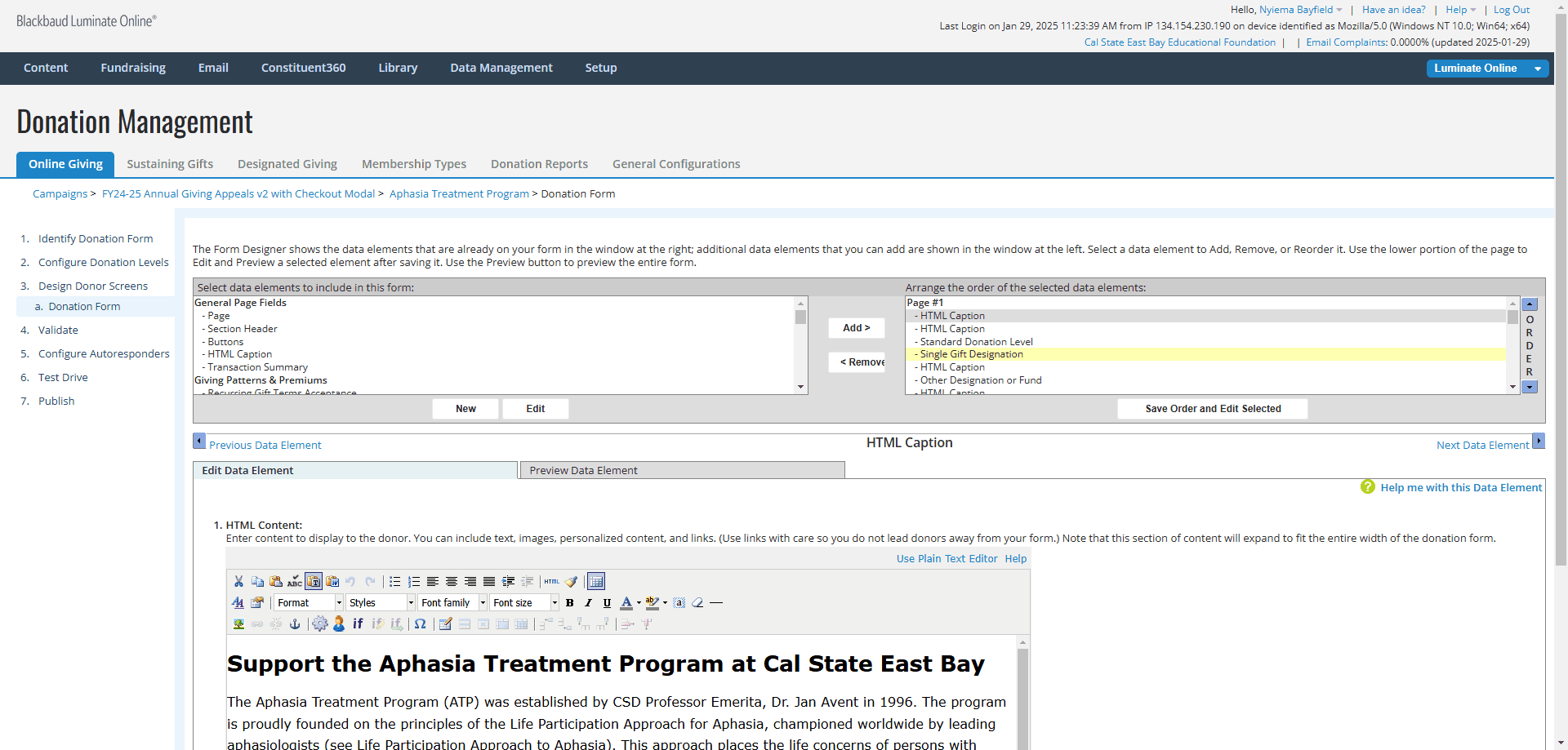 Step #12: In the top right panel, Click on "Single Gift Designation"