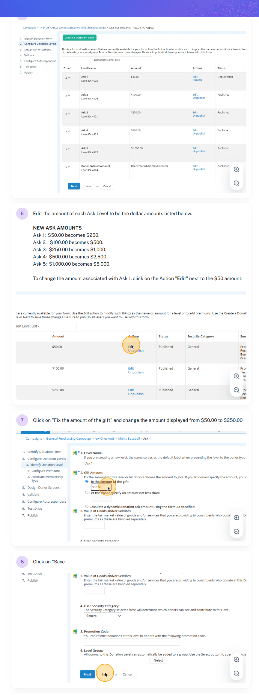 Step #3: Update the Donation Levels