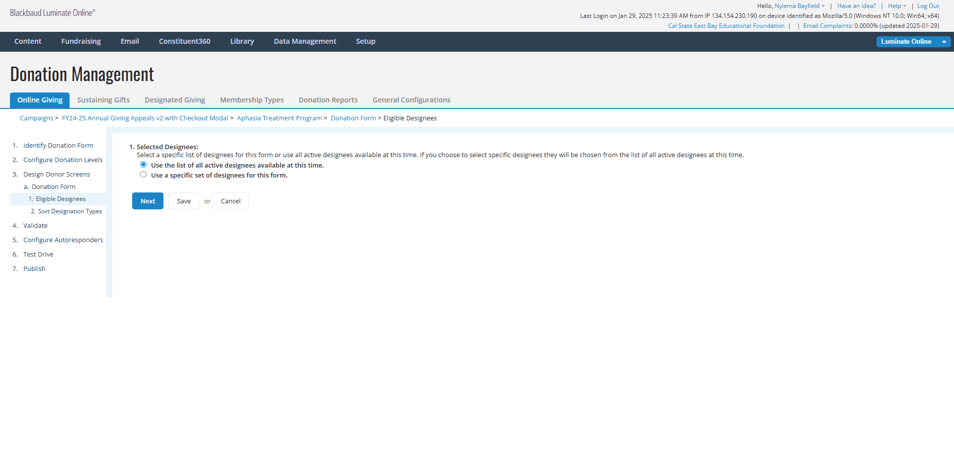 Step #15: Click on the radio button next to "Use a specific set of designees for this form"