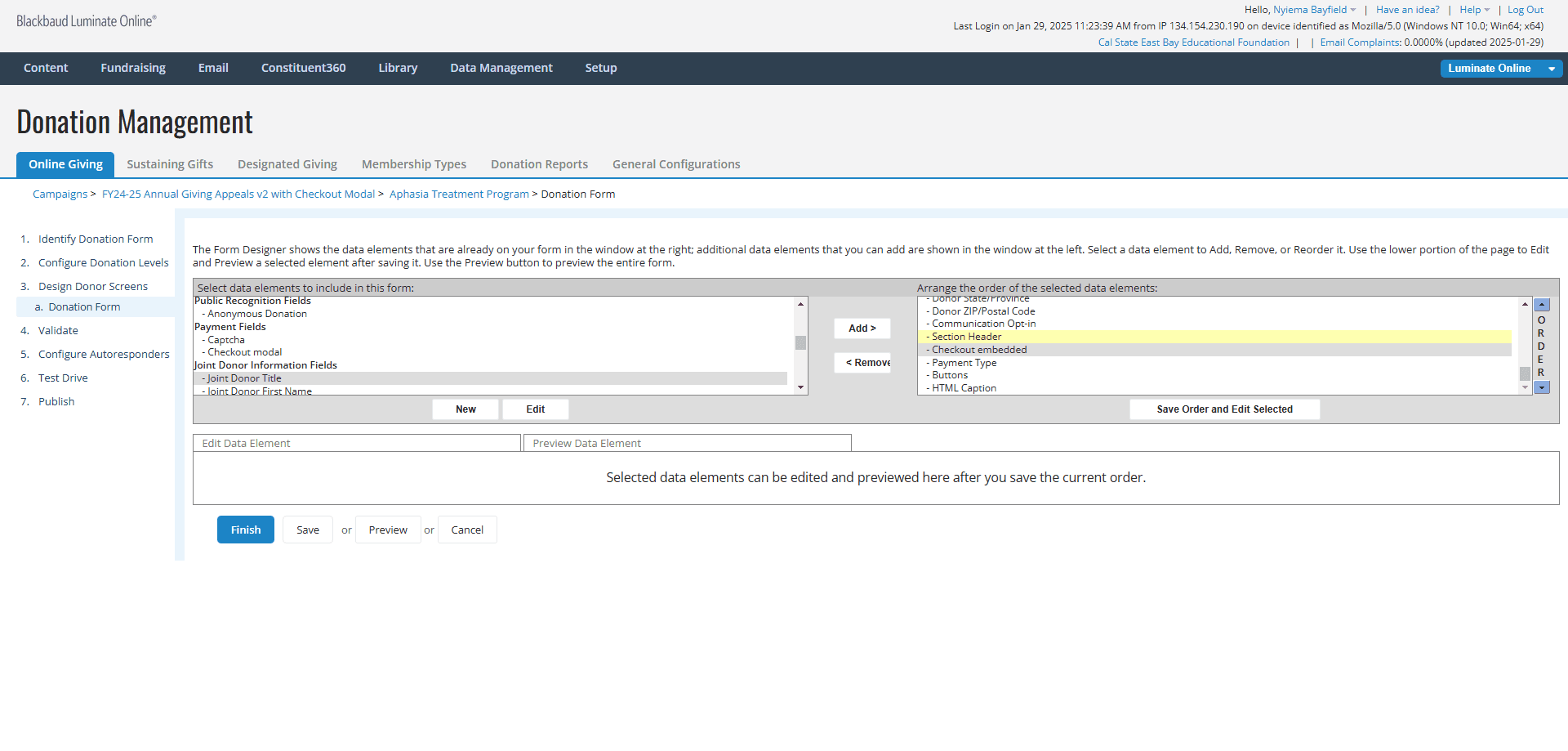 Step #36: In the top right panel, Click on "Section Header".