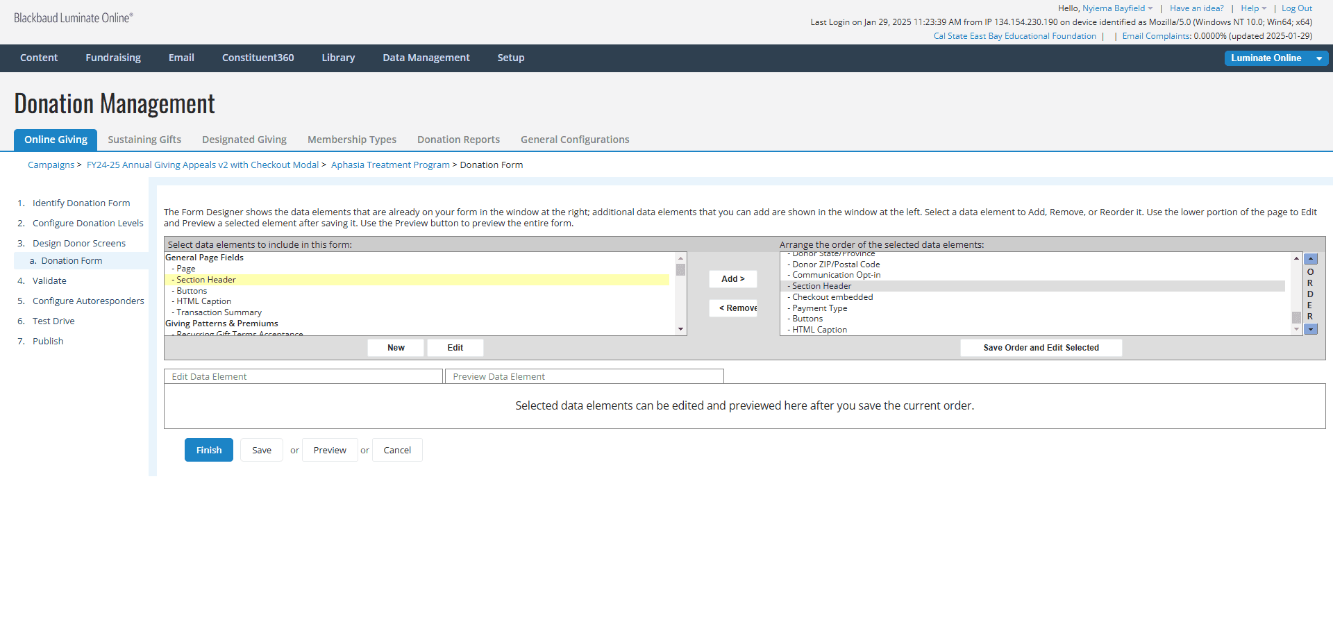 Step #37: In the top left panel, Click on "Section Header"