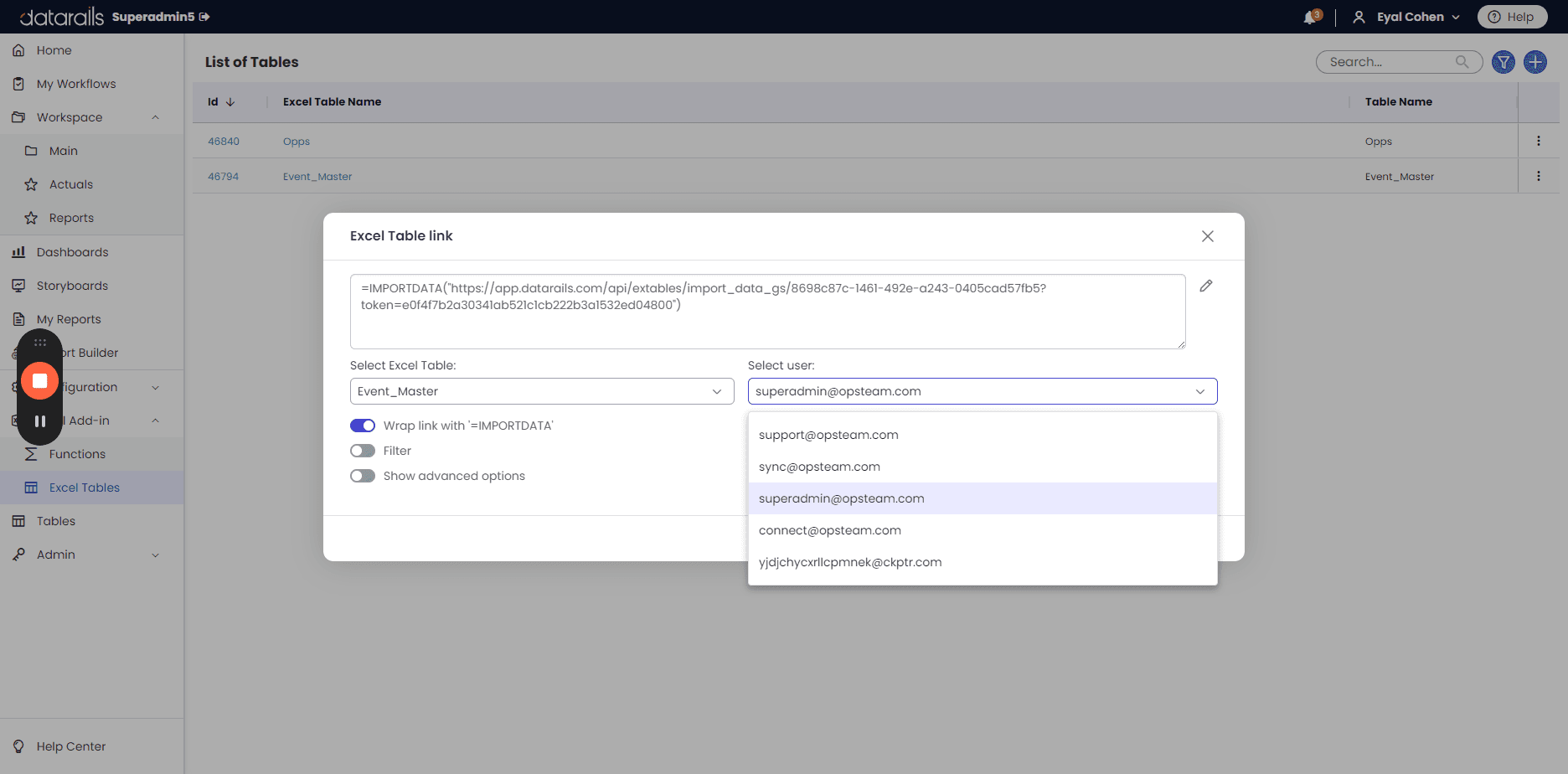 Step #6: Click "superadmin@opsteam.com"