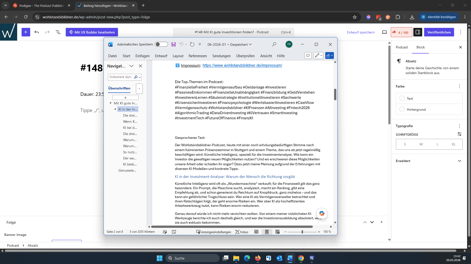 Step #12: Markieren Sie im Word-Dokument den kompletten gesprochenen Text.