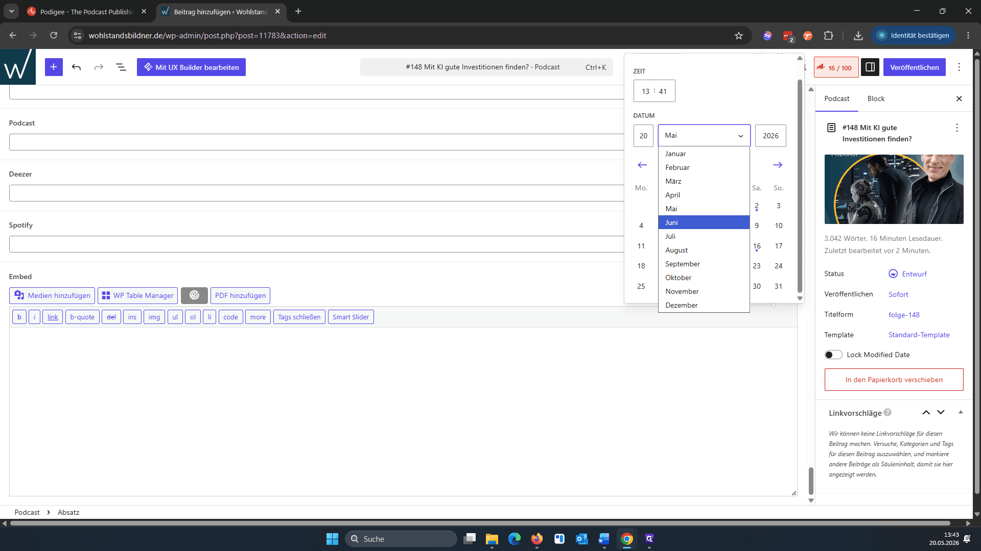 Step #25: Wählen Sie im Kalender-Dropdown den gewünschten Monat aus (z. B. Juni).