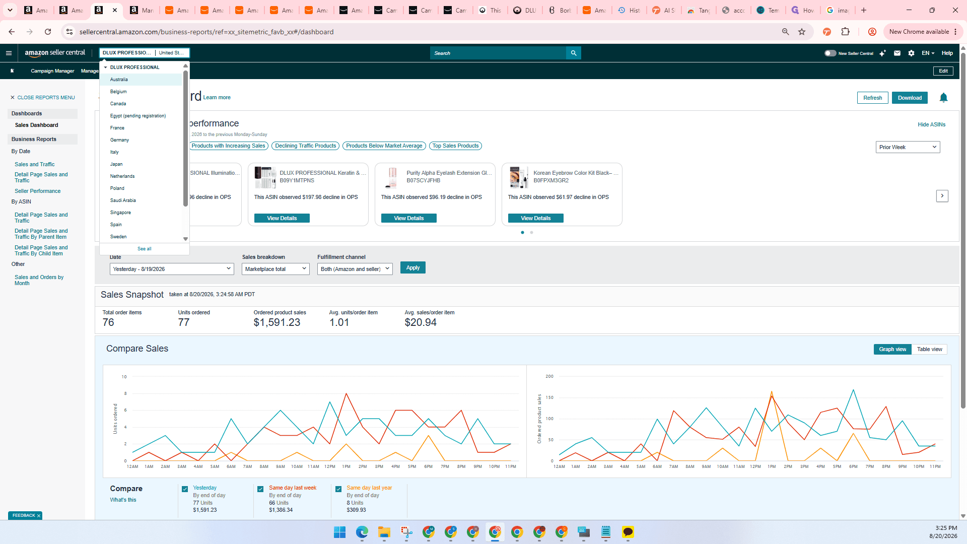 Step #8: To view another marketplace, click the store switcher dropdown at the top of the page and select the desired region (e.g., Australia).