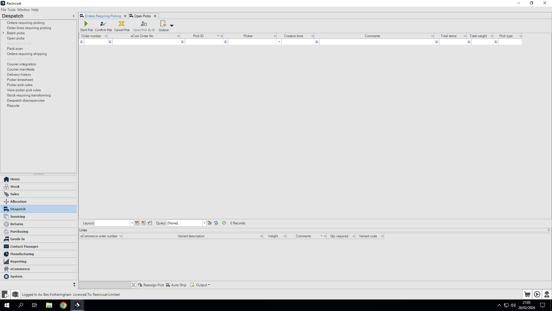 Step #5: Click on "Orders Requiring Picking"