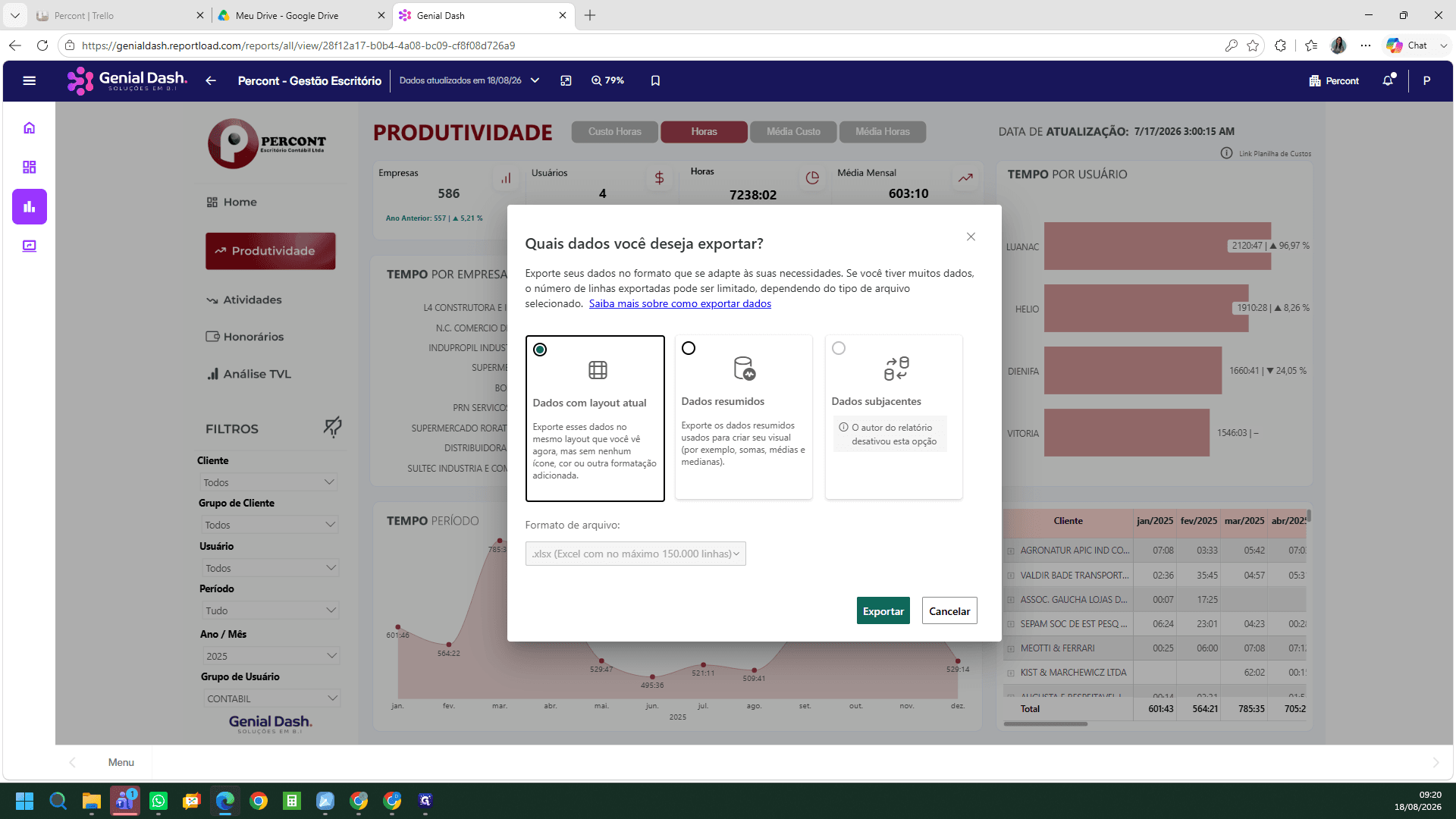 Step #19: Clique no botão Exportar para iniciar o download do arquivo Excel.