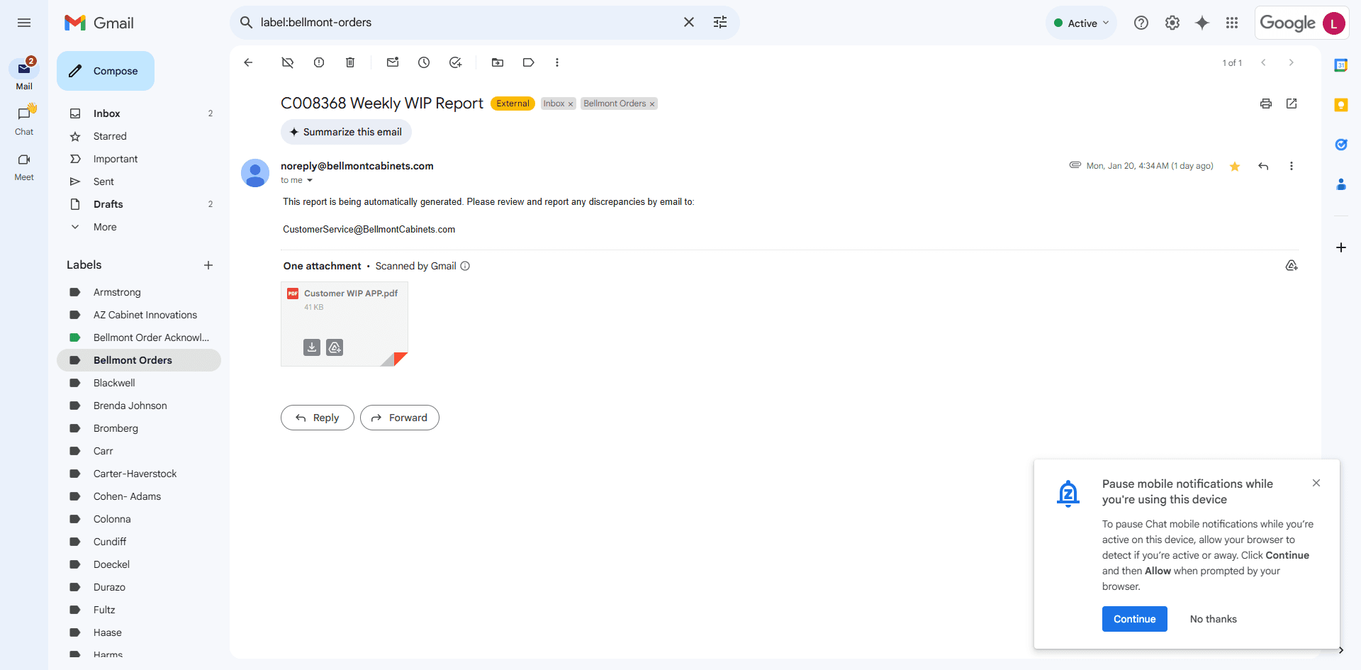 Step #2: Open the report to find the order number, PO name (client's last name), estimated arrival date, and shipping destination (SWKB showroom or Old Pueblo Warehouse)