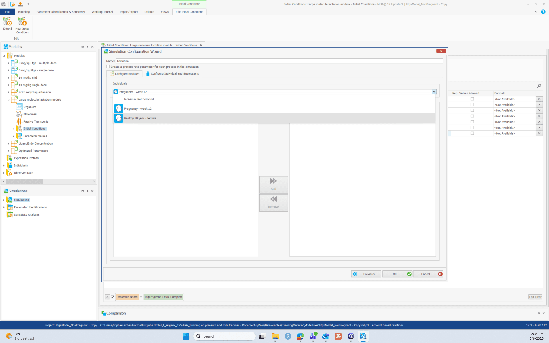 Step #8: Select the appropriate individual from the dropdown, such as Healthy 30 year - female.