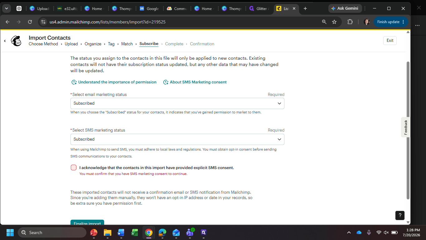 Step #17: Check the acknowledgment box to confirm that the imported contacts have provided explicit consent.