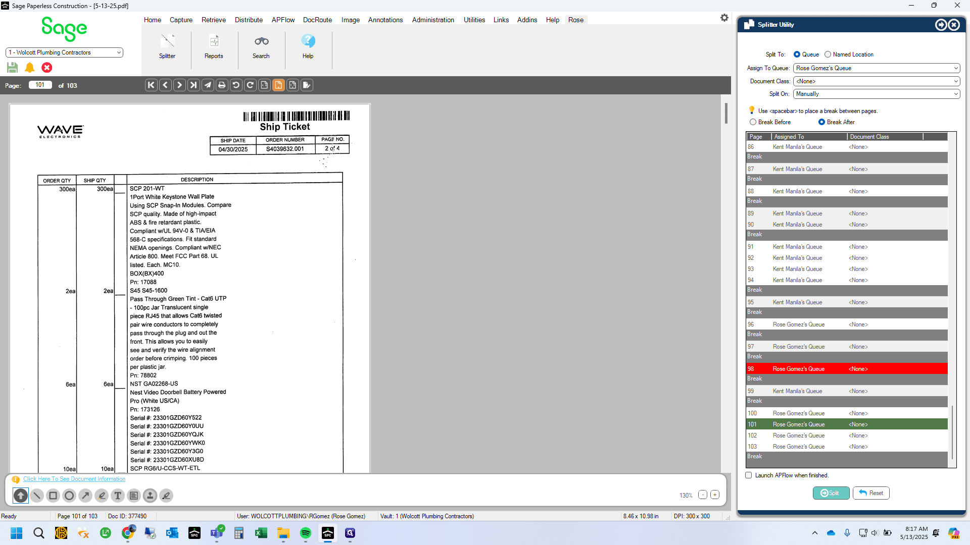 Step #32: Once all Packing Slips have been separated, click on "Split"
