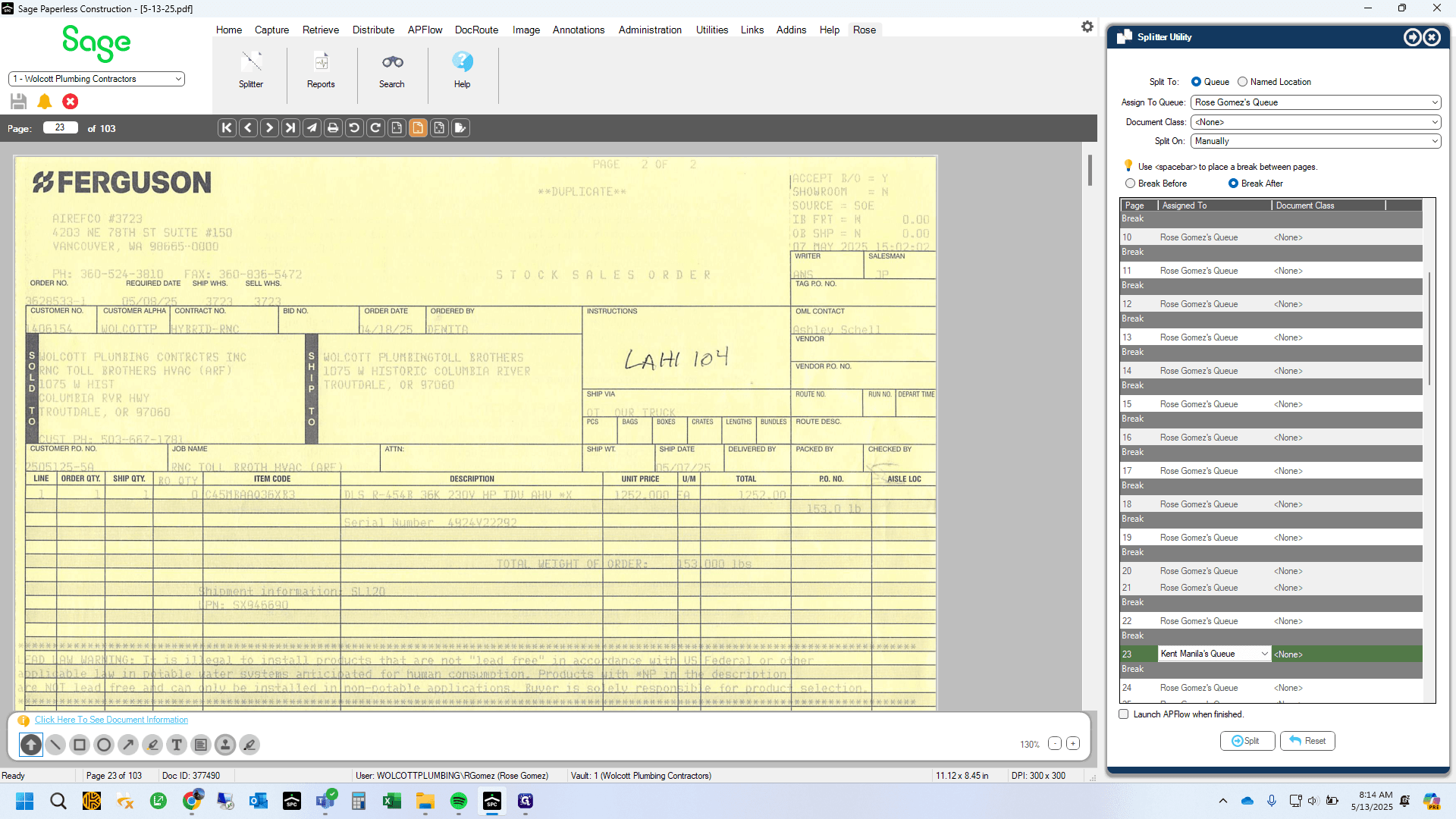 Step #29: Use the down arrow or the mouse to navigate multi-page Packing Slips