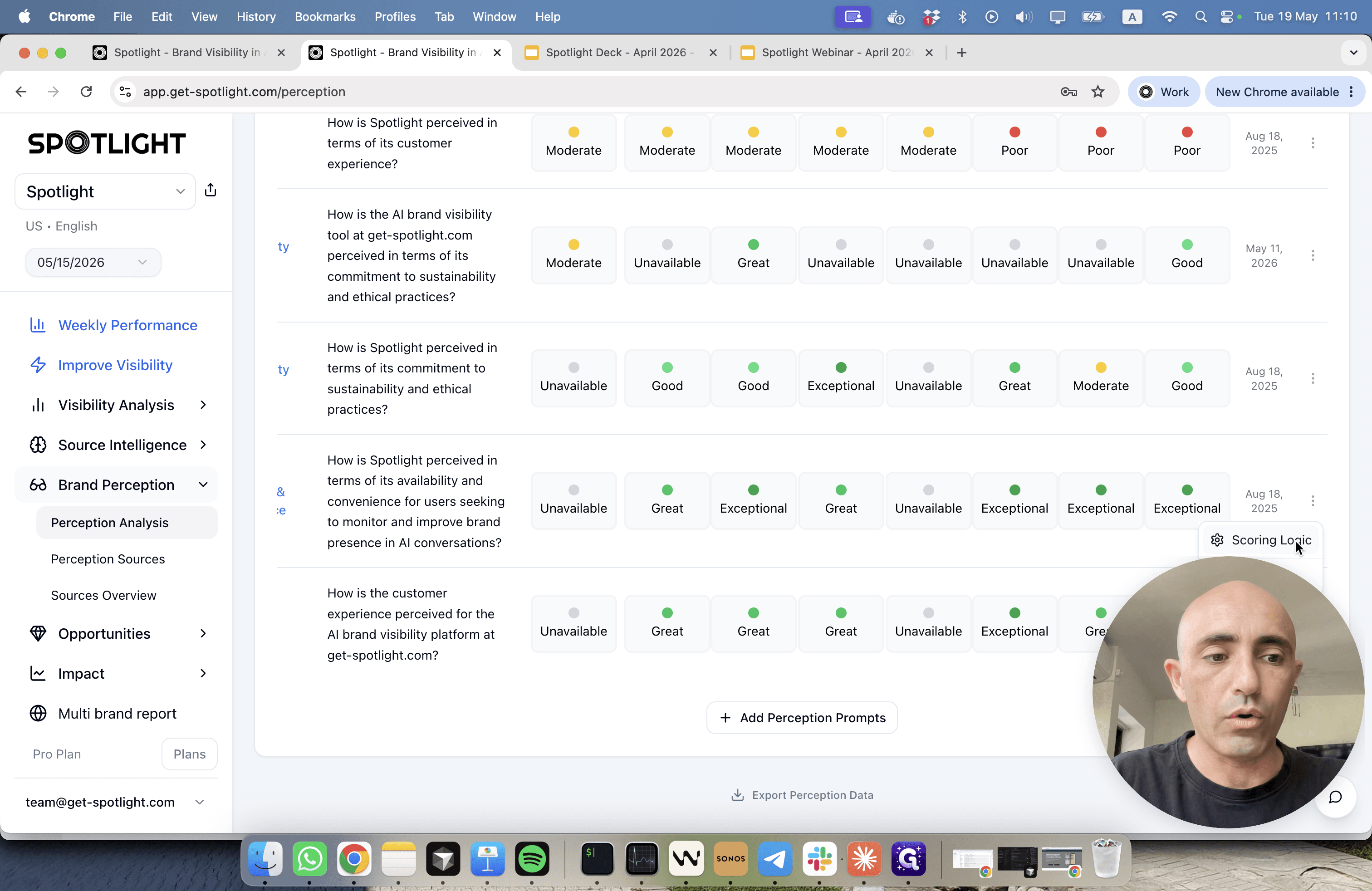 Step #16: Click Scoring Logic on any perception prompt in your list.