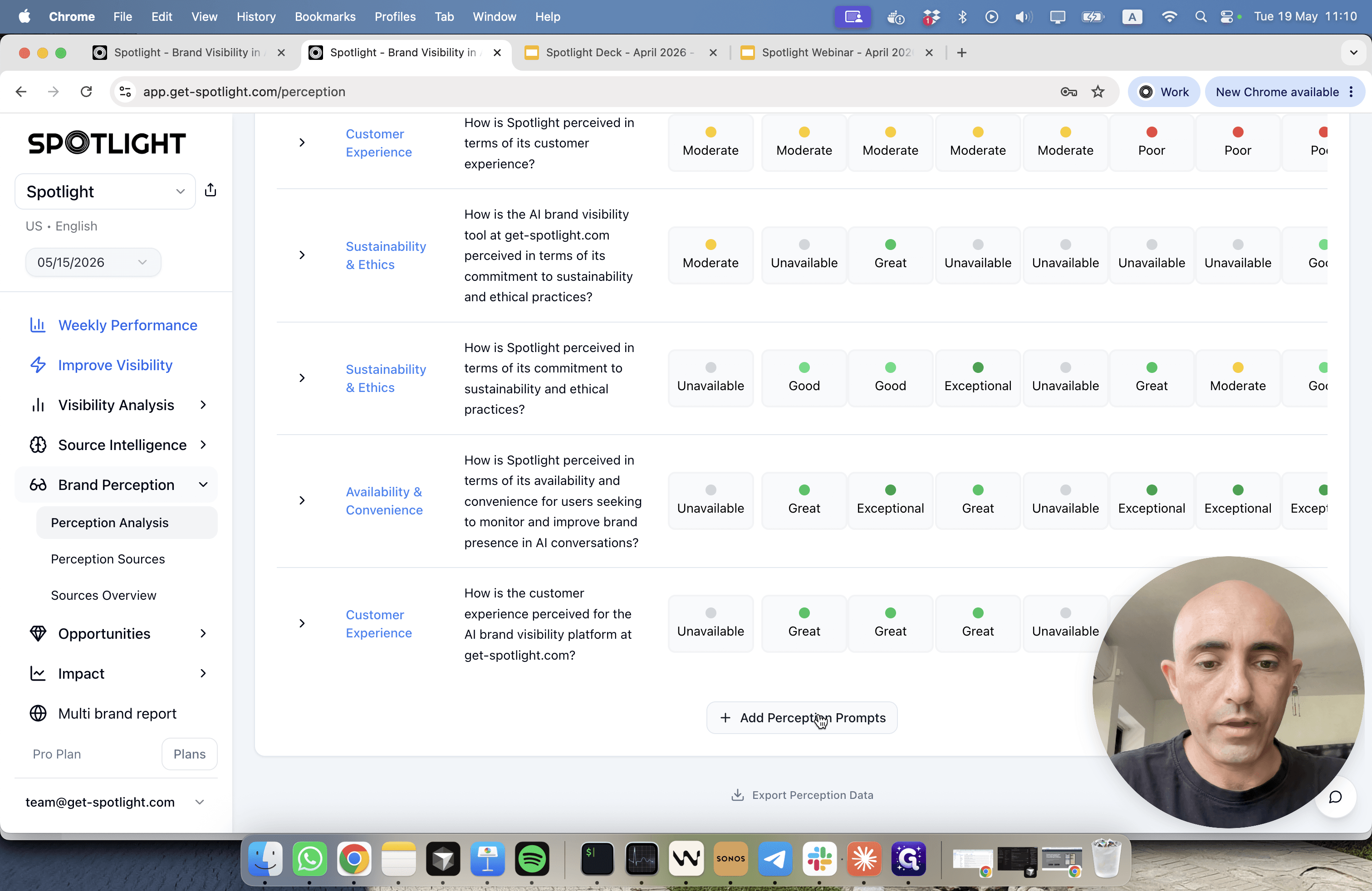Step #15: Click + Add Perception Prompts below the table to begin tracking direct brand queries.