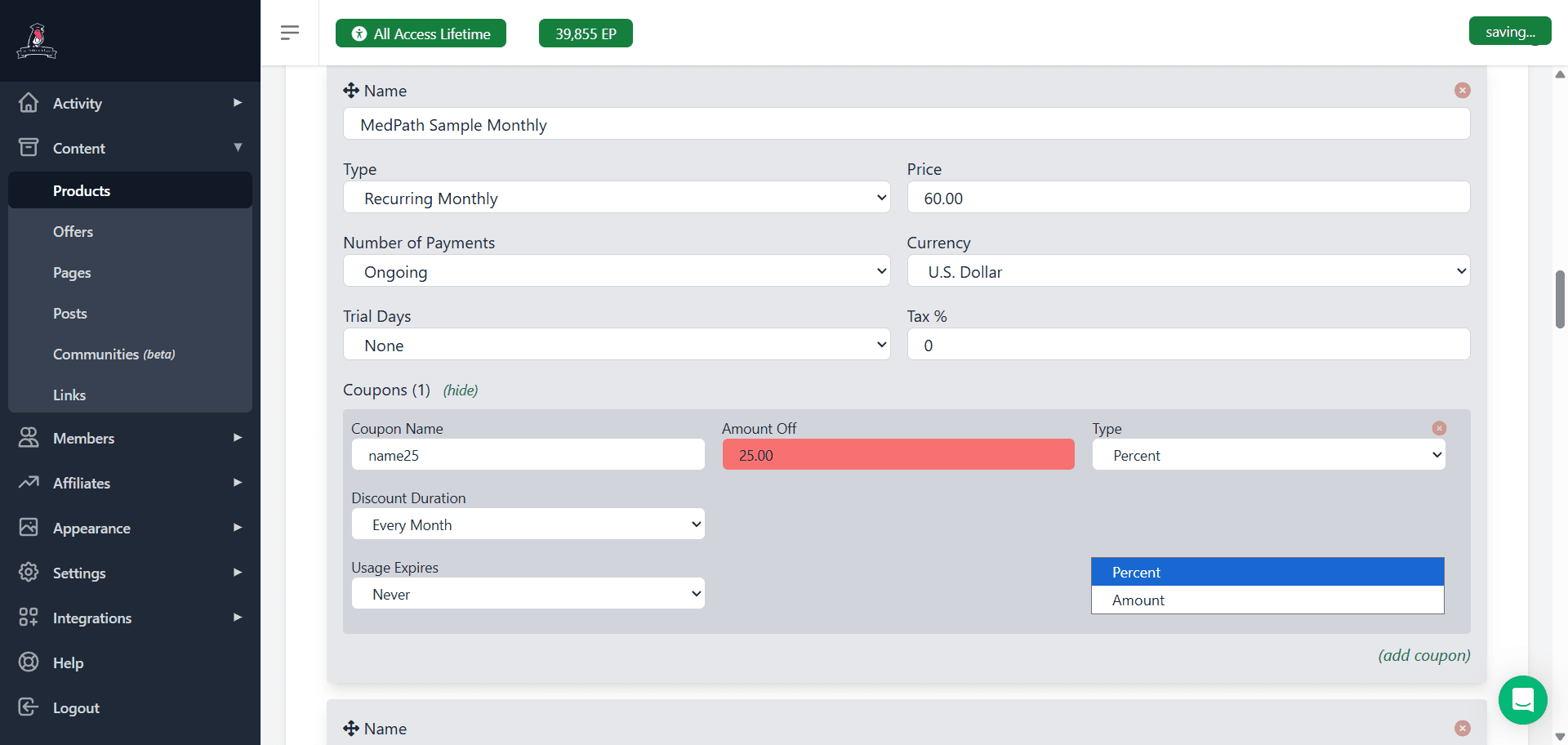 Step #6: Make sure the credit amount is a dollar amount, not a percentage.