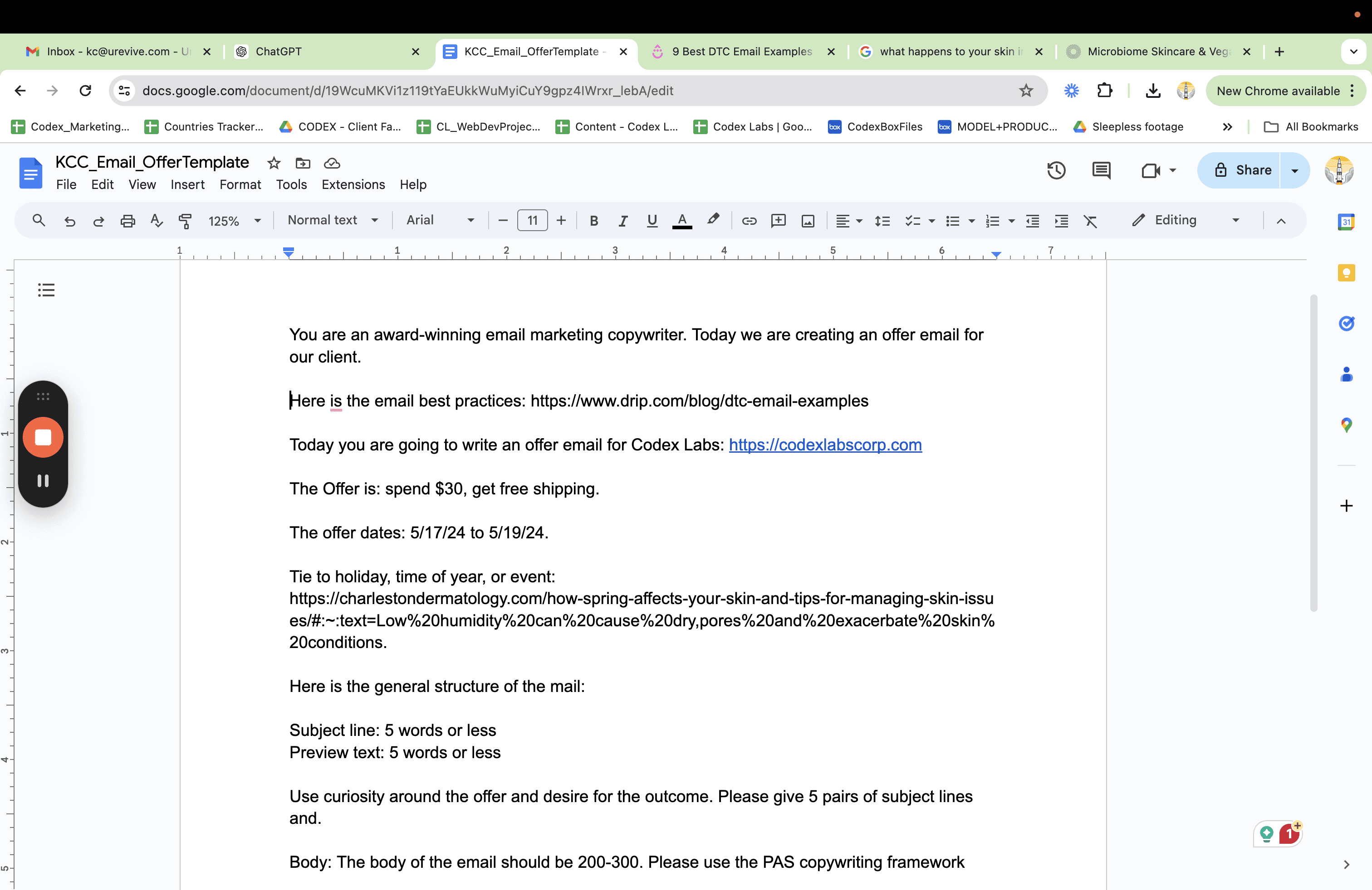 Step #1: Create your prompt in Google DocsStart the prompt by saying who you are: An award-winning email copywriter...