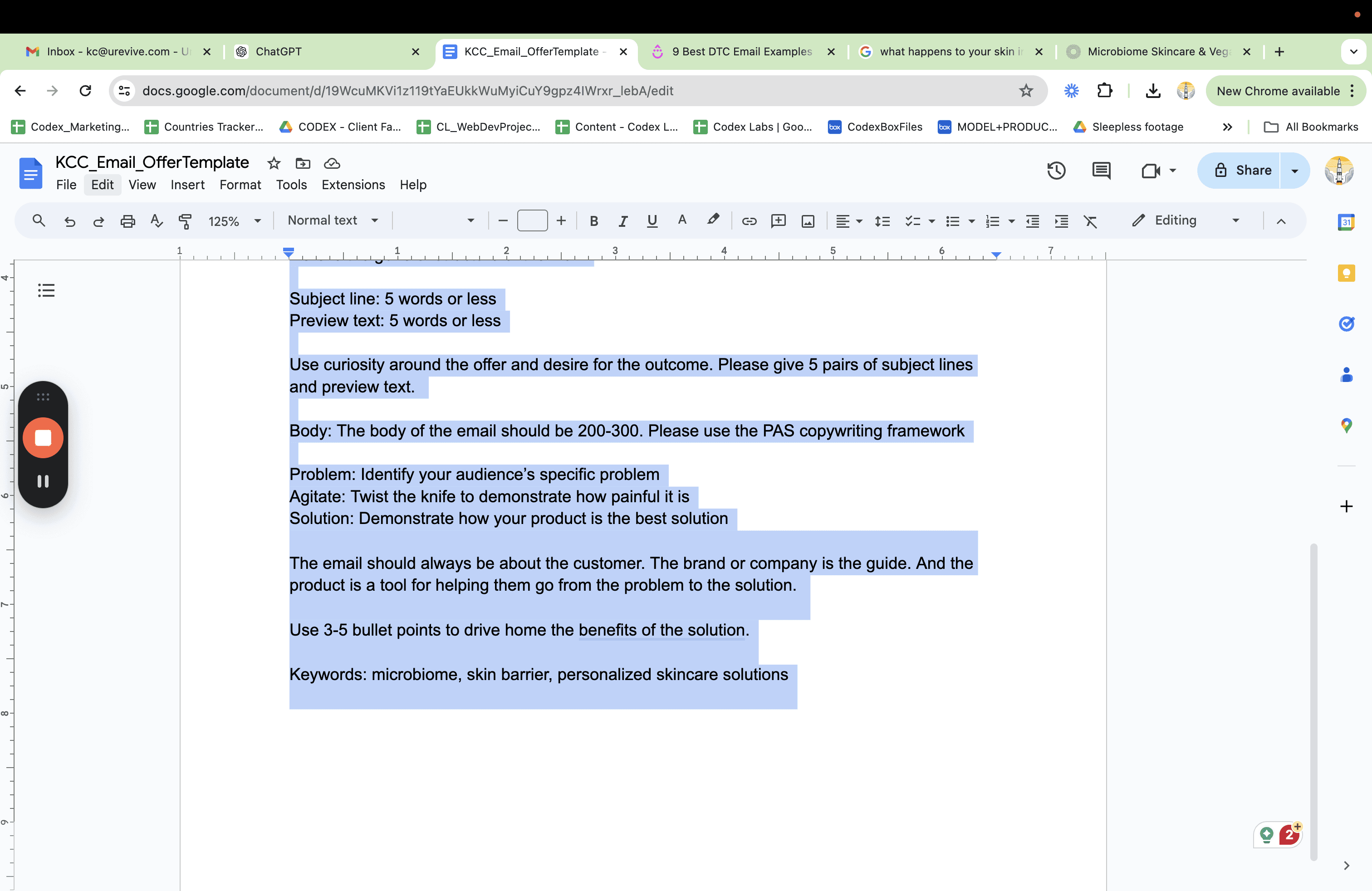 Step #7: When the template is complete, copy the Google doc text