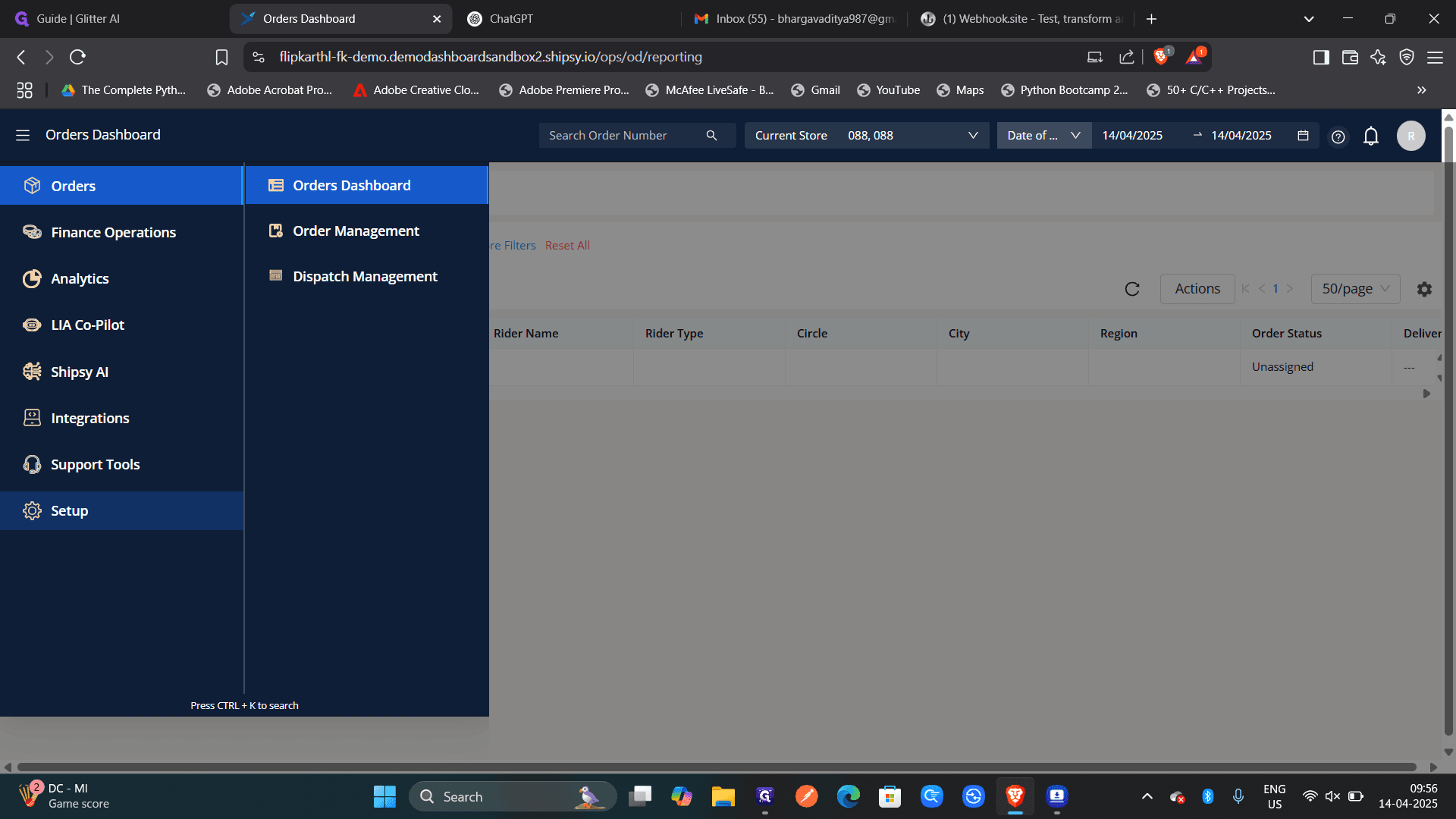 Step #1: goto Setup in Orders Dashboard.