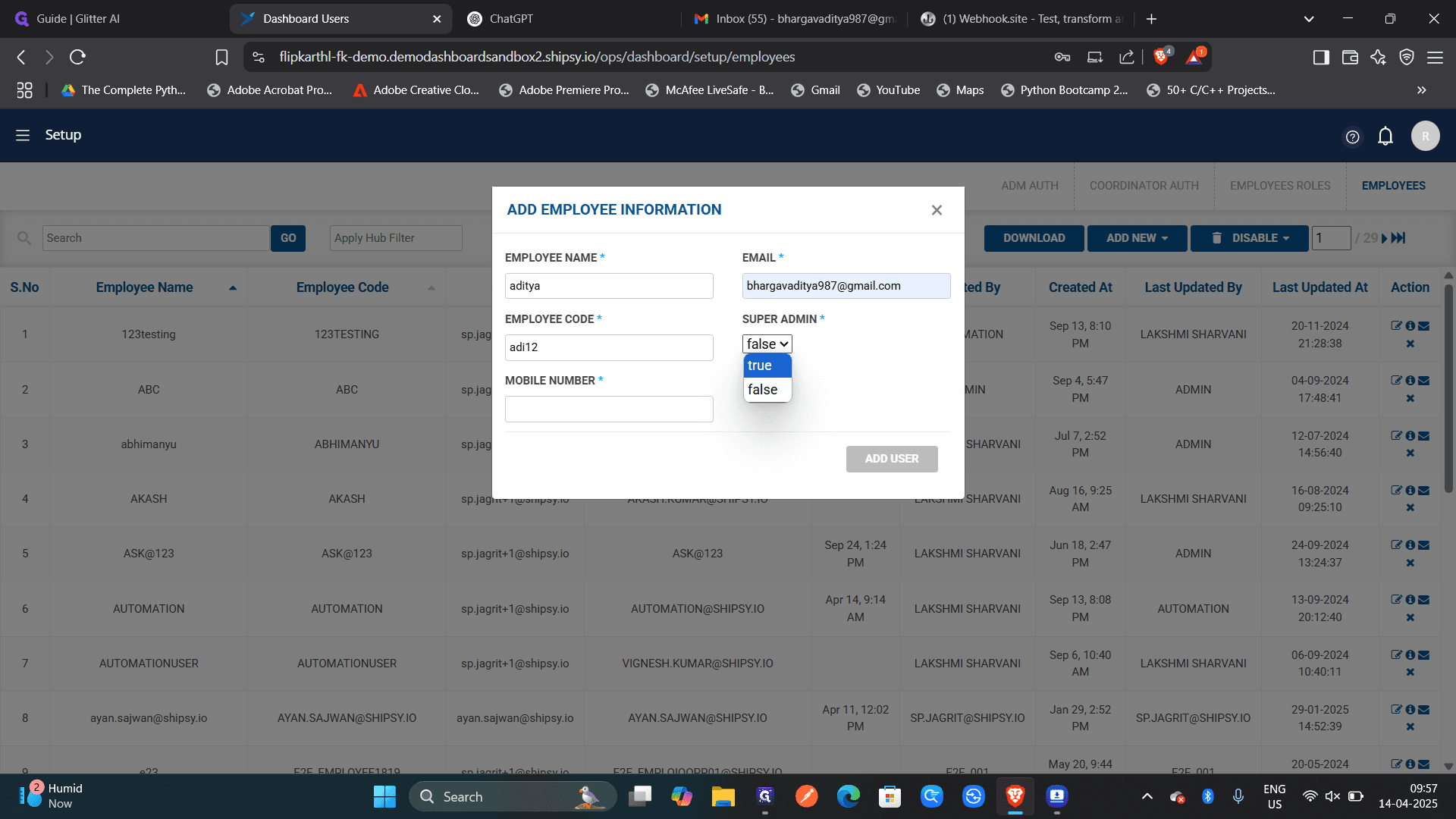 Step #9: Here for super admin, we have to cases.when it is true we don't need to assign any permission for the employe because he is a super admin. when it is false case we need to give specific permissions for the employee so that we can restrict him.