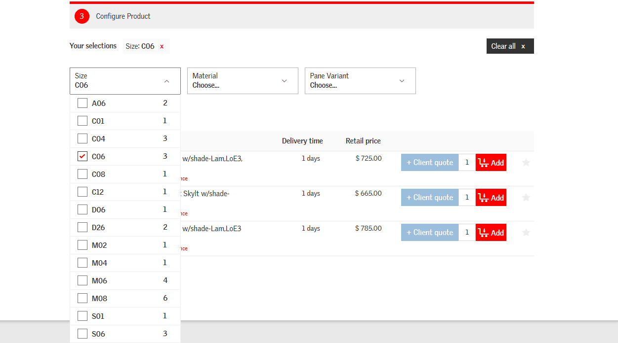 Step #9: Continue configuration by selecting the interior finish Material.