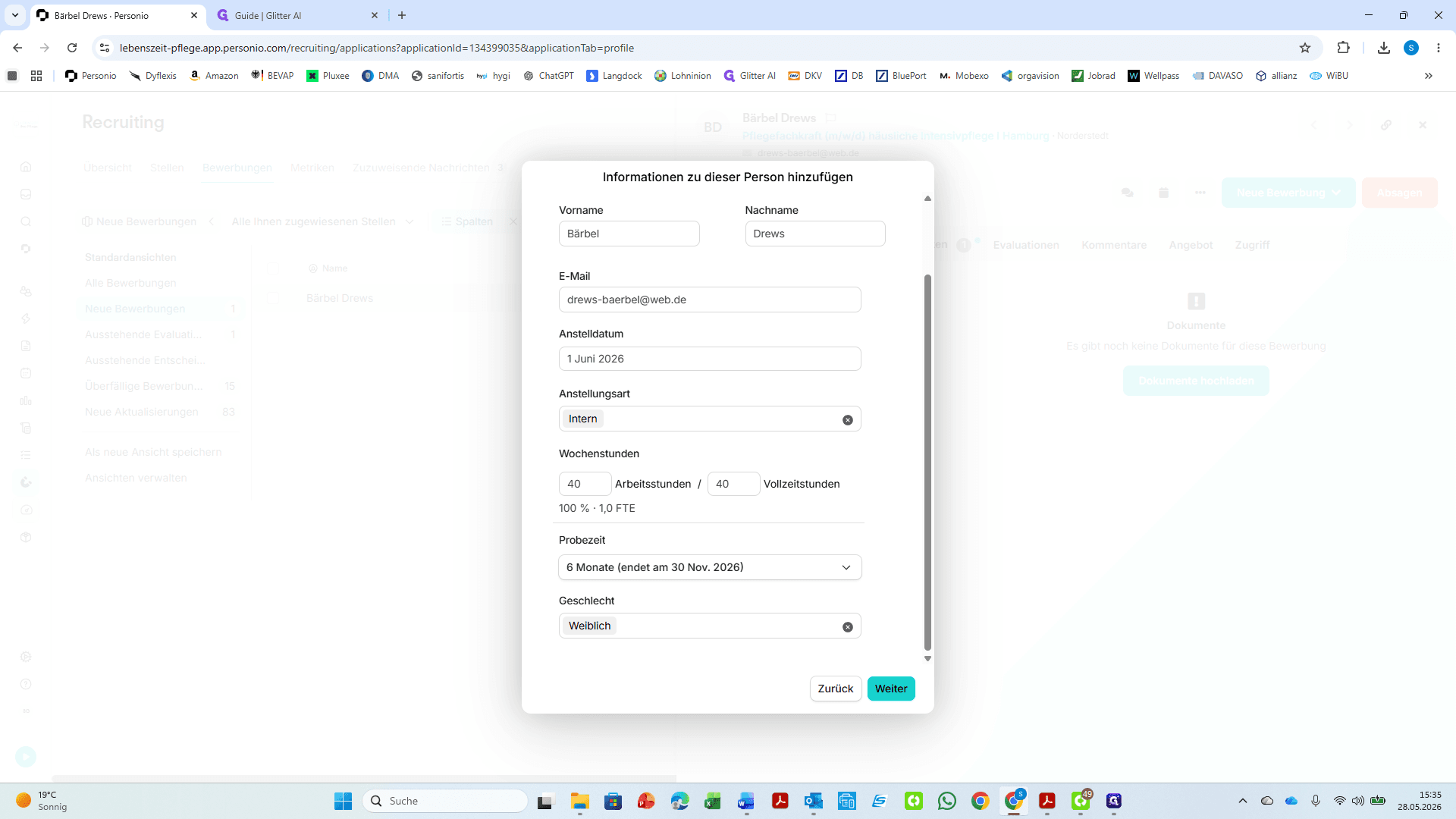 Step #7: Klicken Sie abschließend auf Weiter, um die Vertragsinformationen im Kandidatenprofil zu speichern.