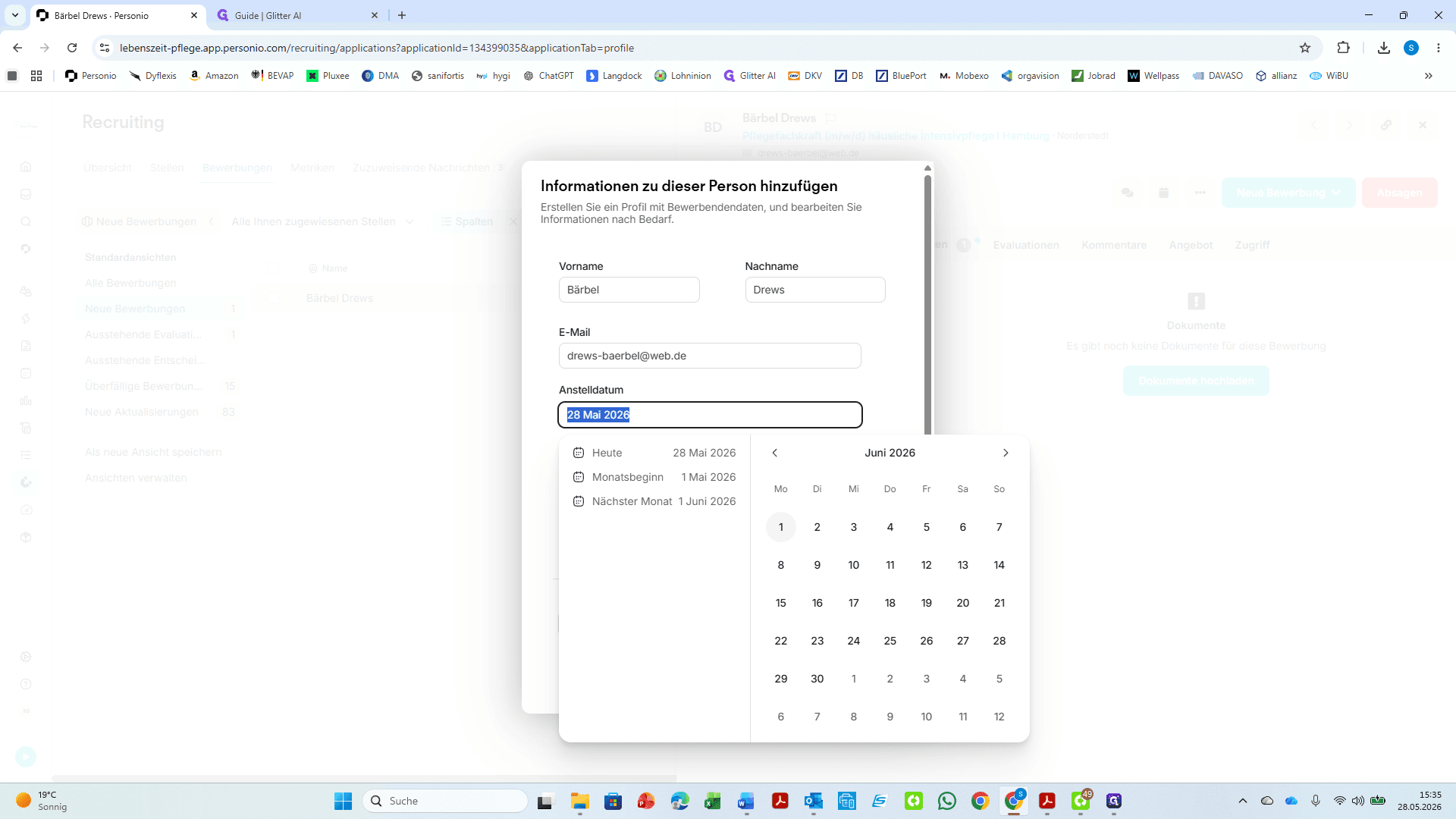 Step #5: Legen Sie das gewünschte Anstelldatum über den Kalender fest.