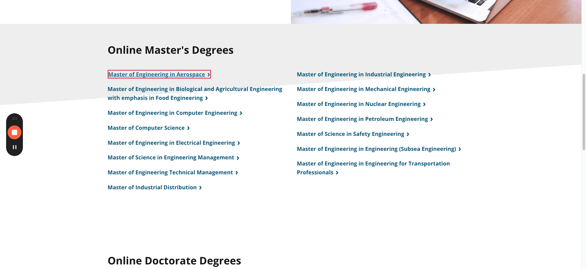 Step #2: Click "Master of Engineering in Aerospace >"