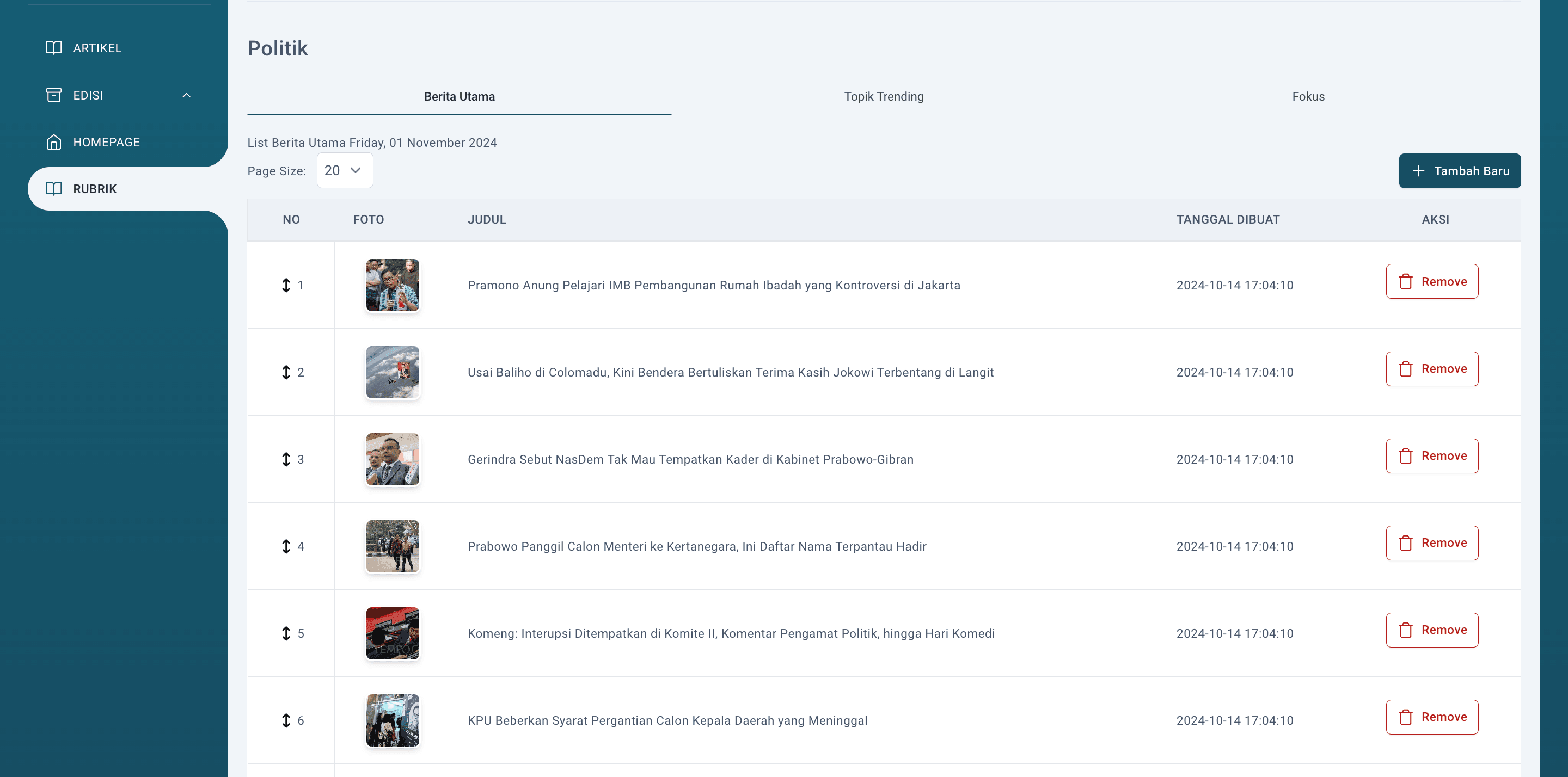 Step #14: Masih di Mini CMS - Single Brand menu Rubrik - Homepage Management, kemudian menuju ke tab 'Topik Trending'