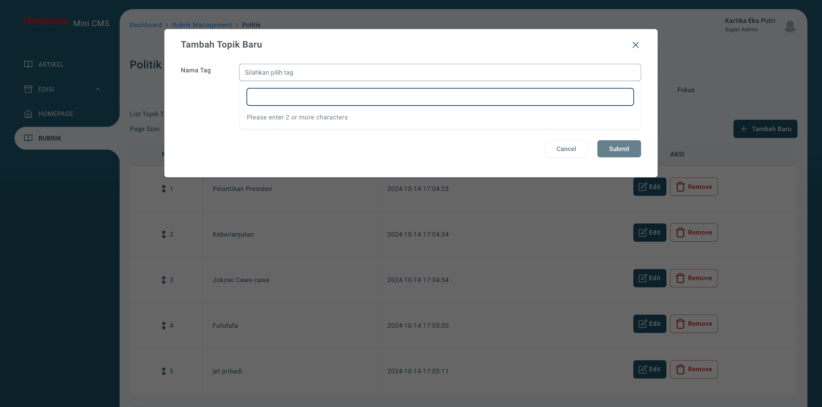 Step #16: Lakukan search tag yang diinginkan, untuk dijadikan sebagai Topik Trending