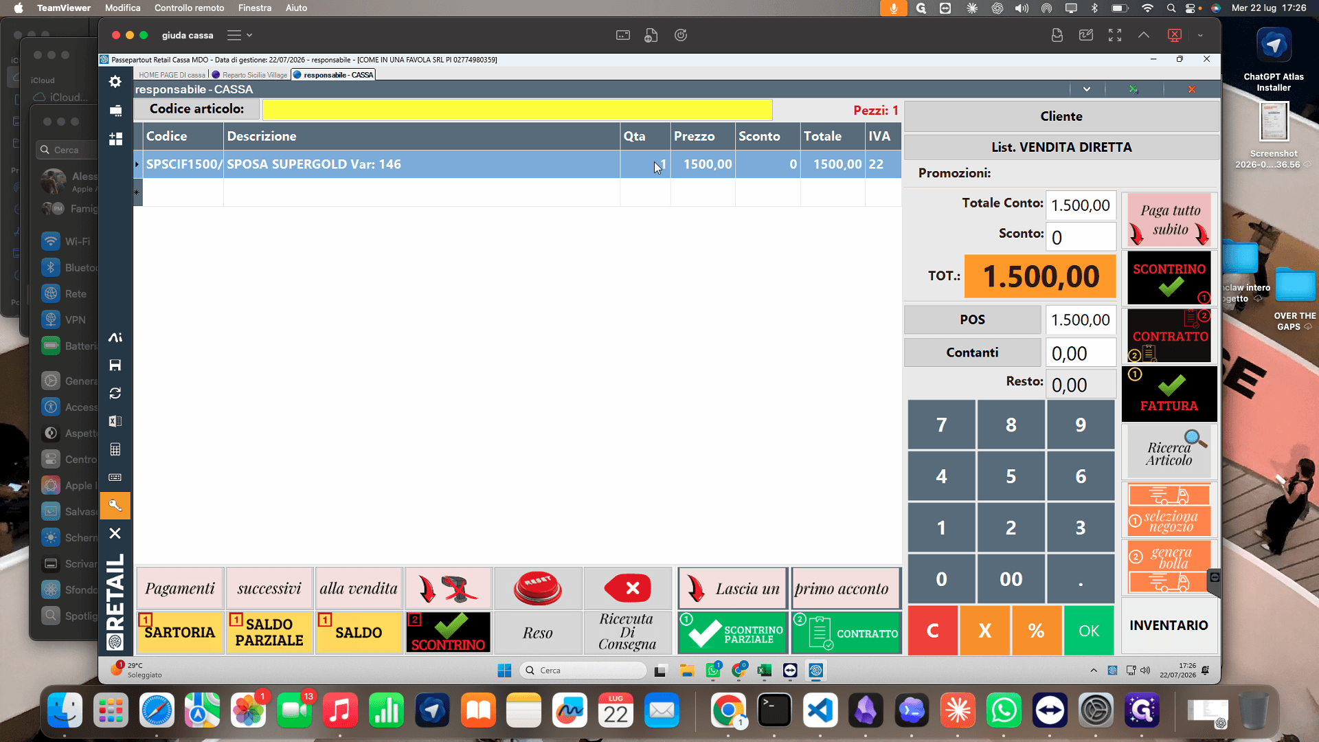 Step #6: Passate allo scanner l'articolo per aggiungerlo al conto, verificando la corretta compilazione della quantità.