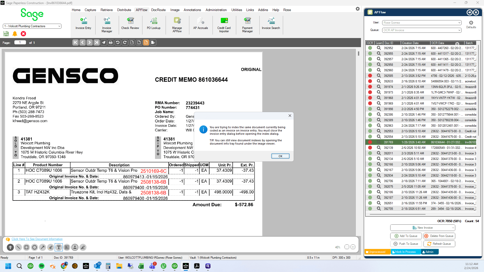 Step #55: Close invoice entry box in paperless. We are not entering this in paperless but will