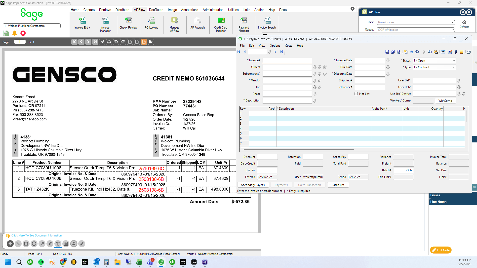 Step #78: Create another invoice for the remaining credit memo items using the second PO