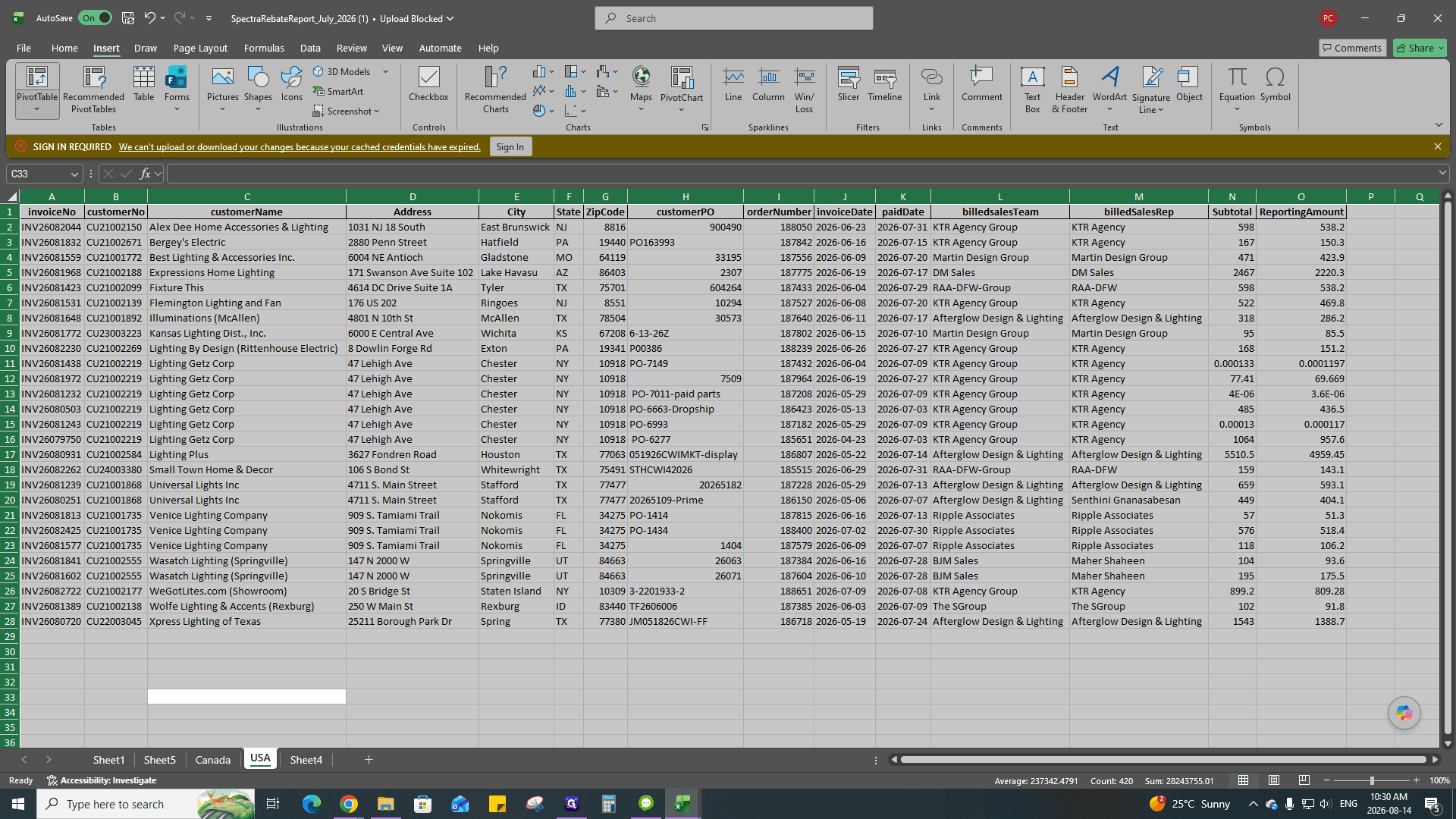 Step #49: Navigate to the USA sheet and repeat the PivotTable creation process to generate the US totals.