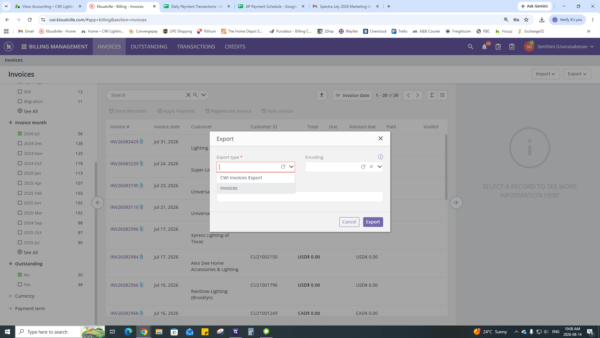 Step #21: In the modal window, click the Export type dropdown.