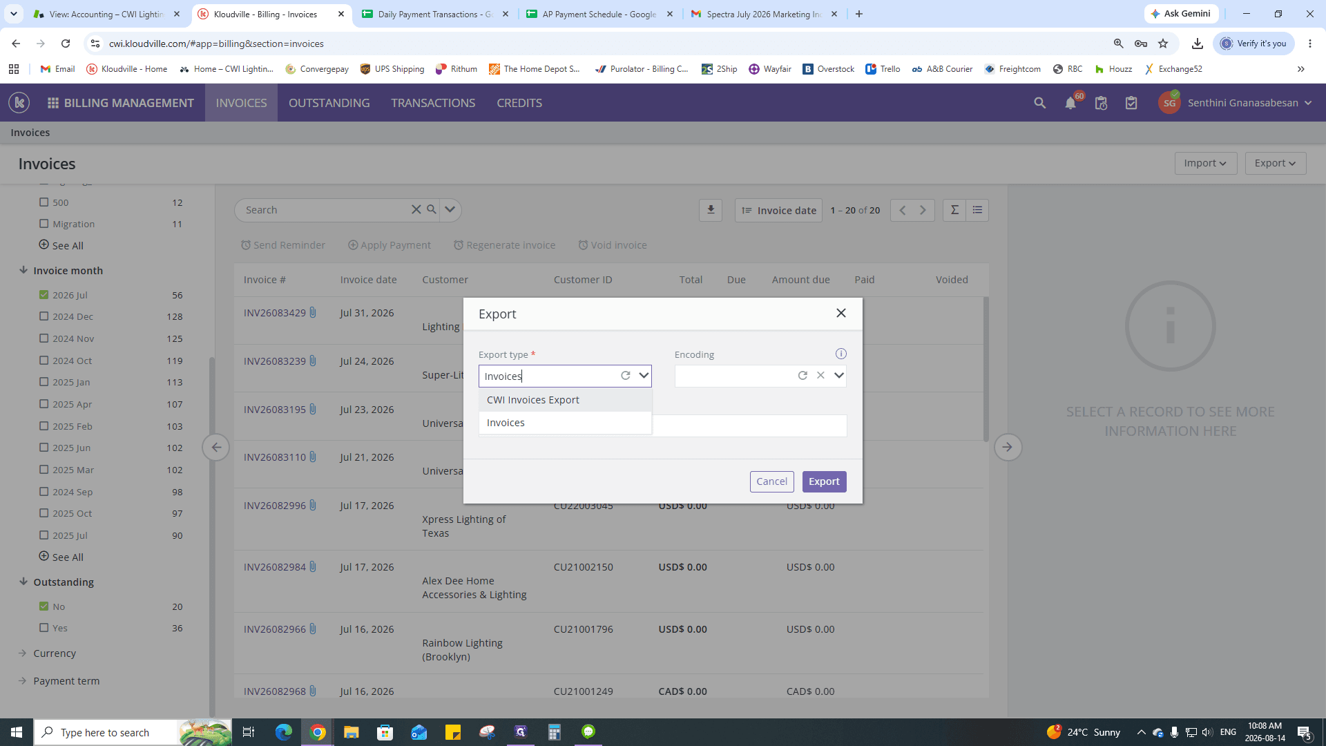 Step #22: Select CWI Invoices Export.
