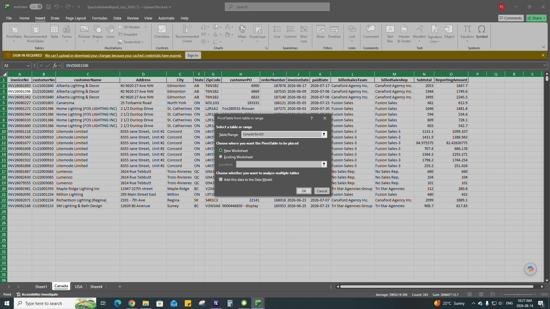 Step #46: Leave the default range settings and click OK to create the pivot table on a new sheet.