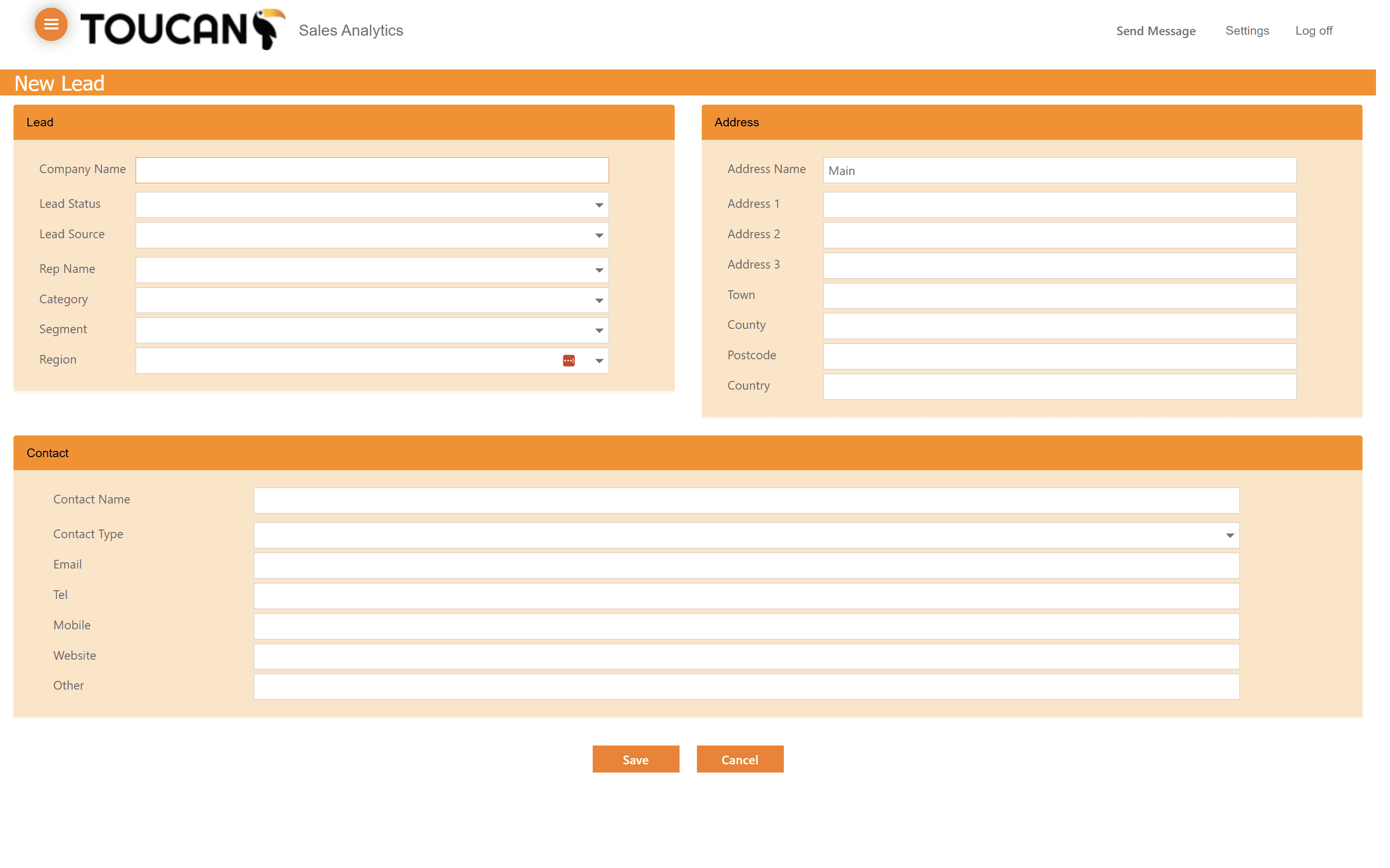 Step #15: Complete the Address and Contact sections with any available data, and add your first lead contact.