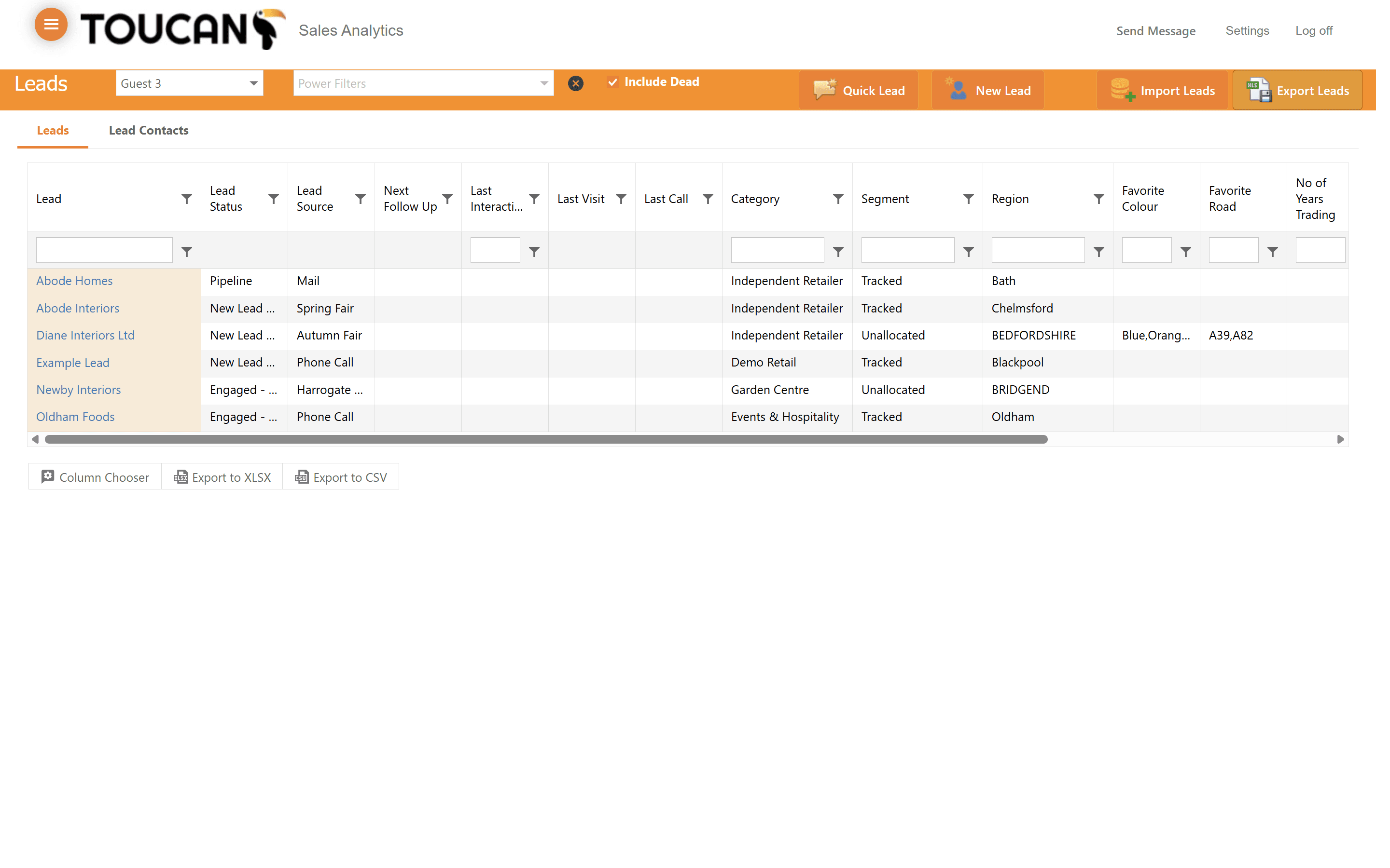 Step #21: To export your formatted view, click on Export Leads in the top navigation bar.