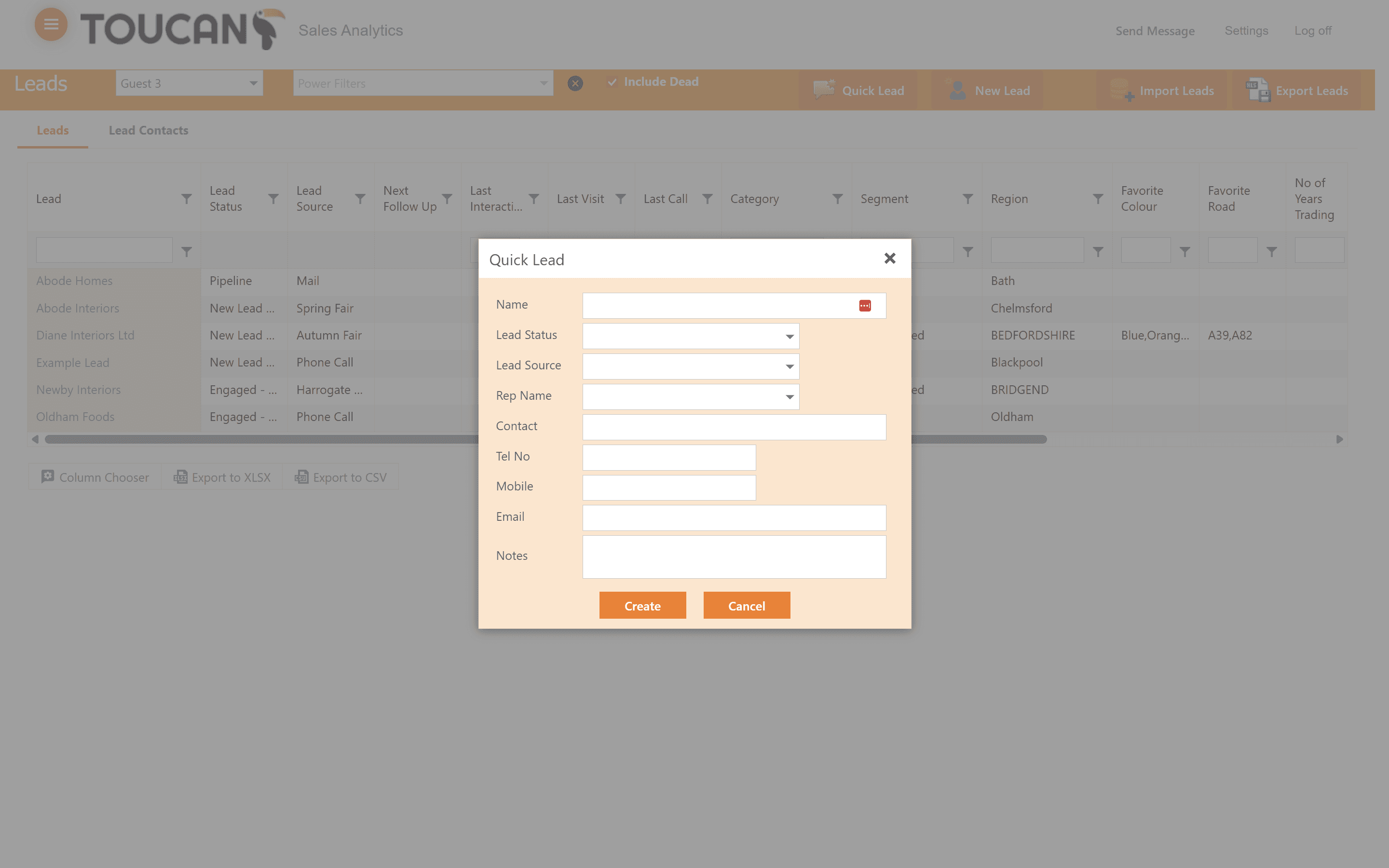 Step #12: Click Create to save the quick lead to your database.