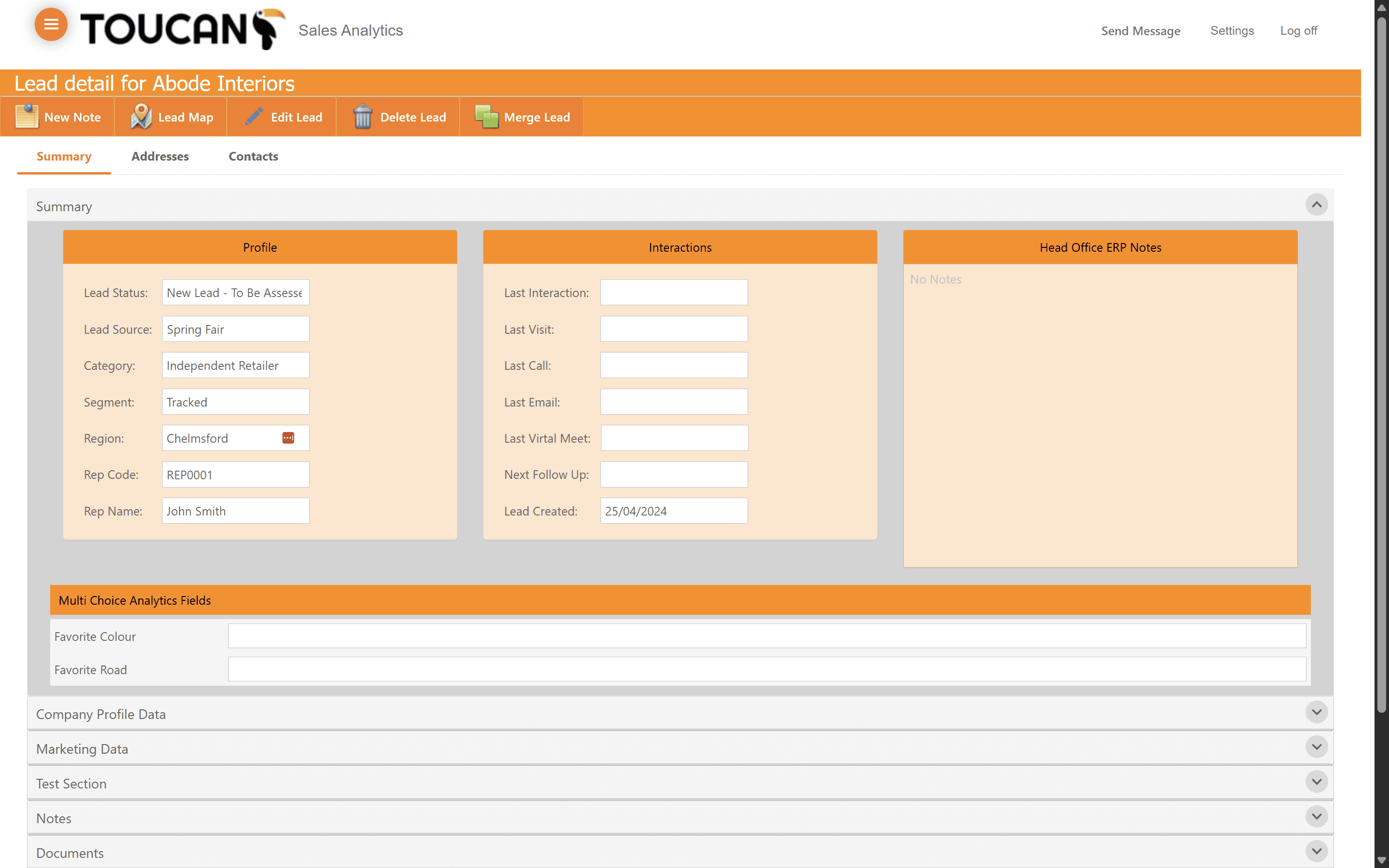 Step #20: Within the Lead Detail portal you will find all data and information points stored for your lead such as addresses, contacts, interactions, summaries, emails, and more. This portal will be covered in another guide.