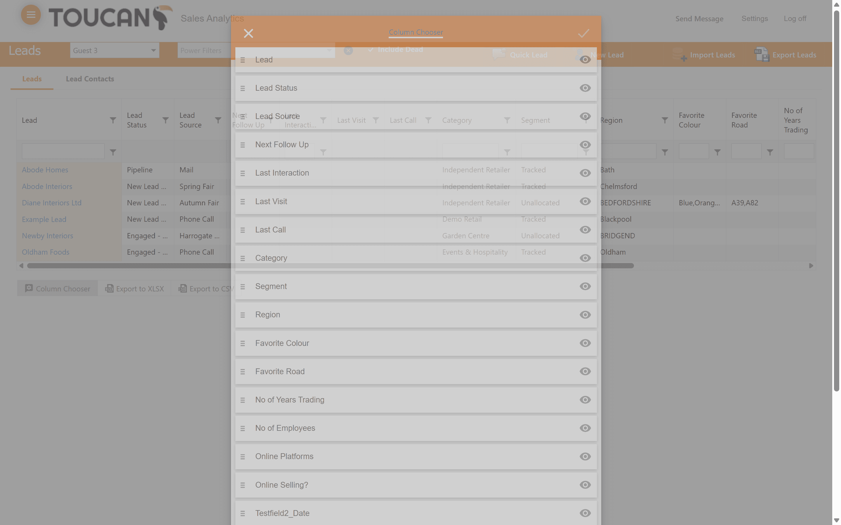 Step #7: Click on Column Chooser to modify the visible fields in your data table.