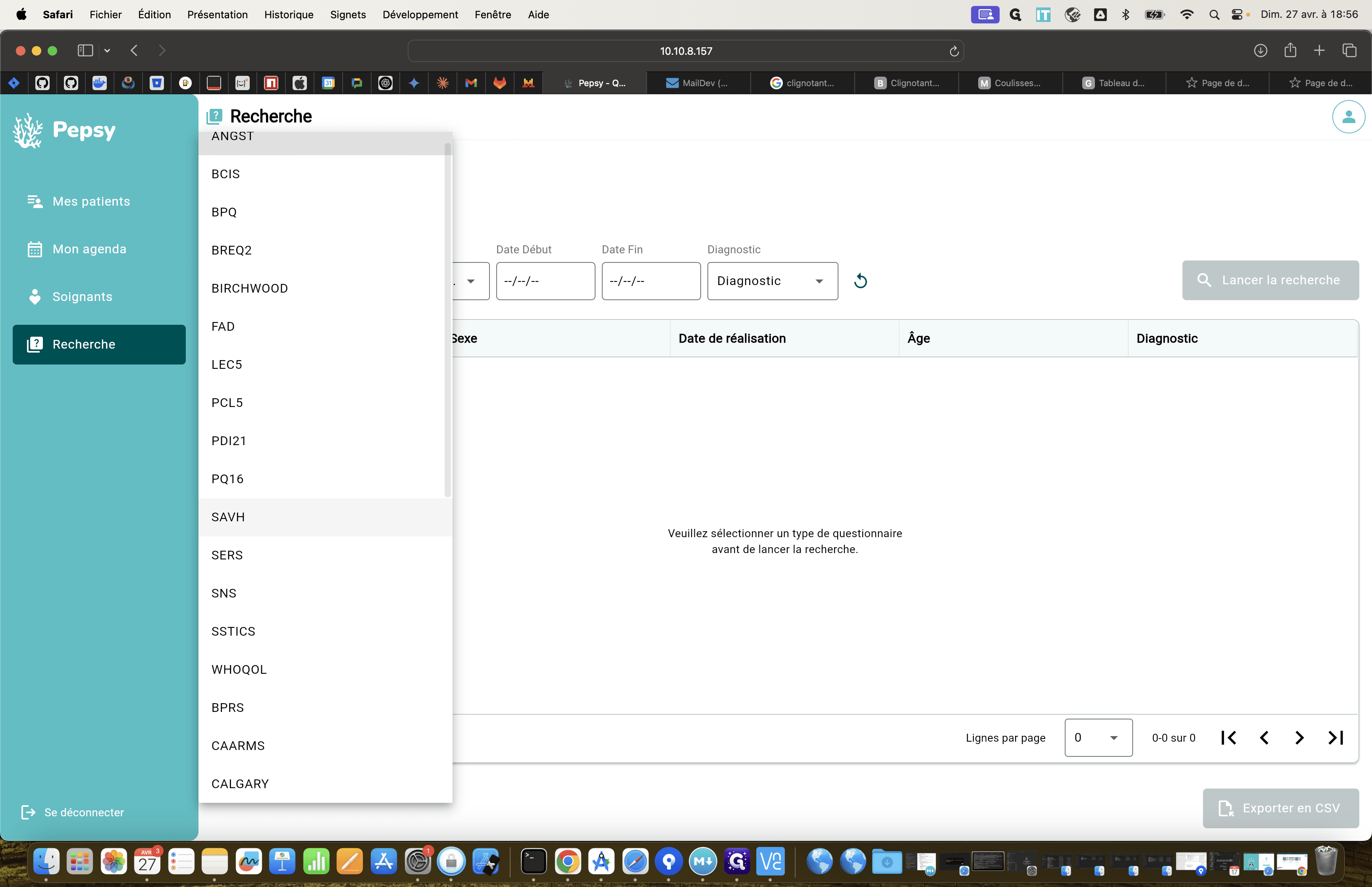 Step #38: Cliquez sur un type de questionnaire.