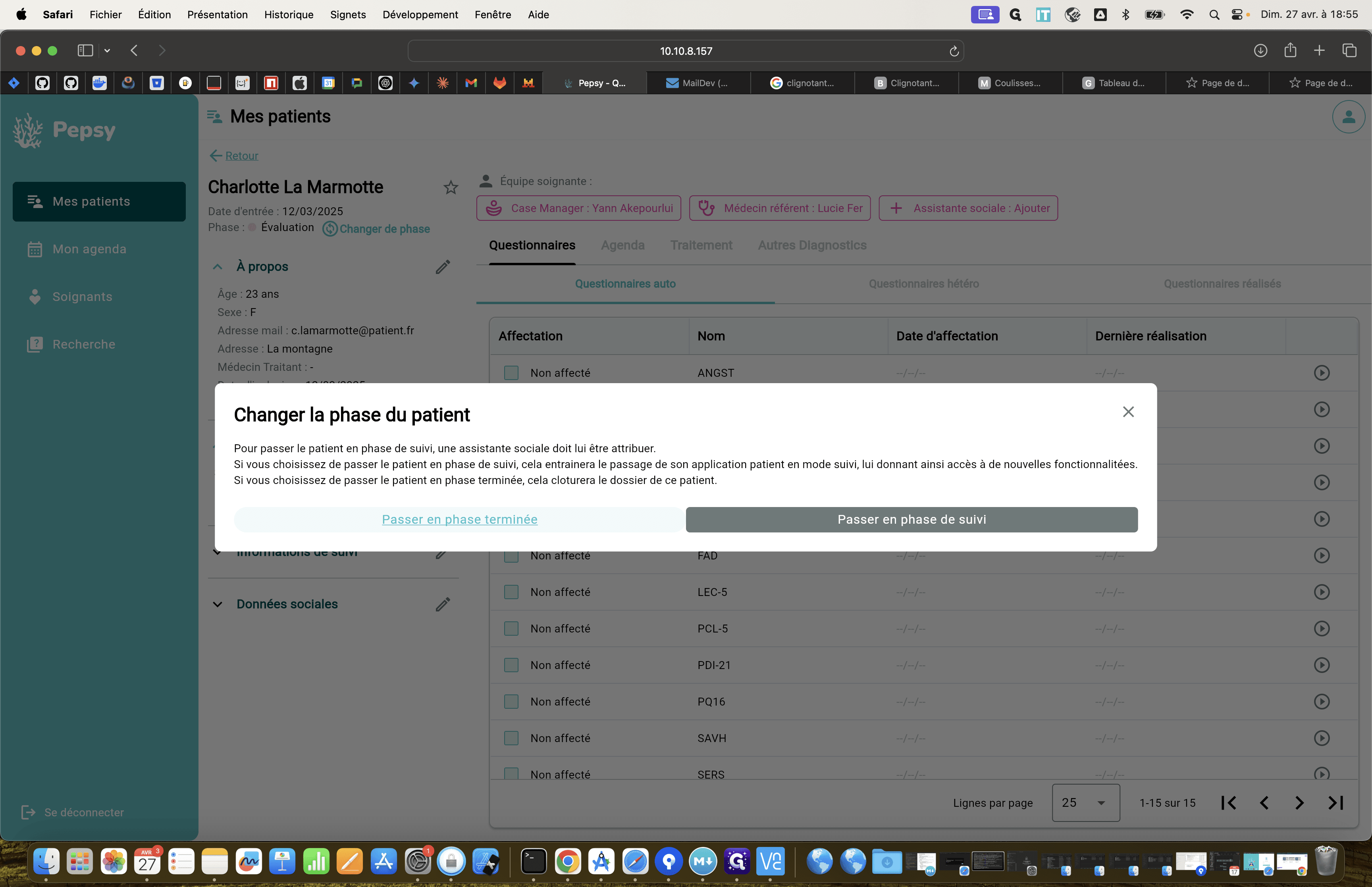 Step #26: Vous avez le choix entre passer le patient en phase terminée ou en phase de suivi.