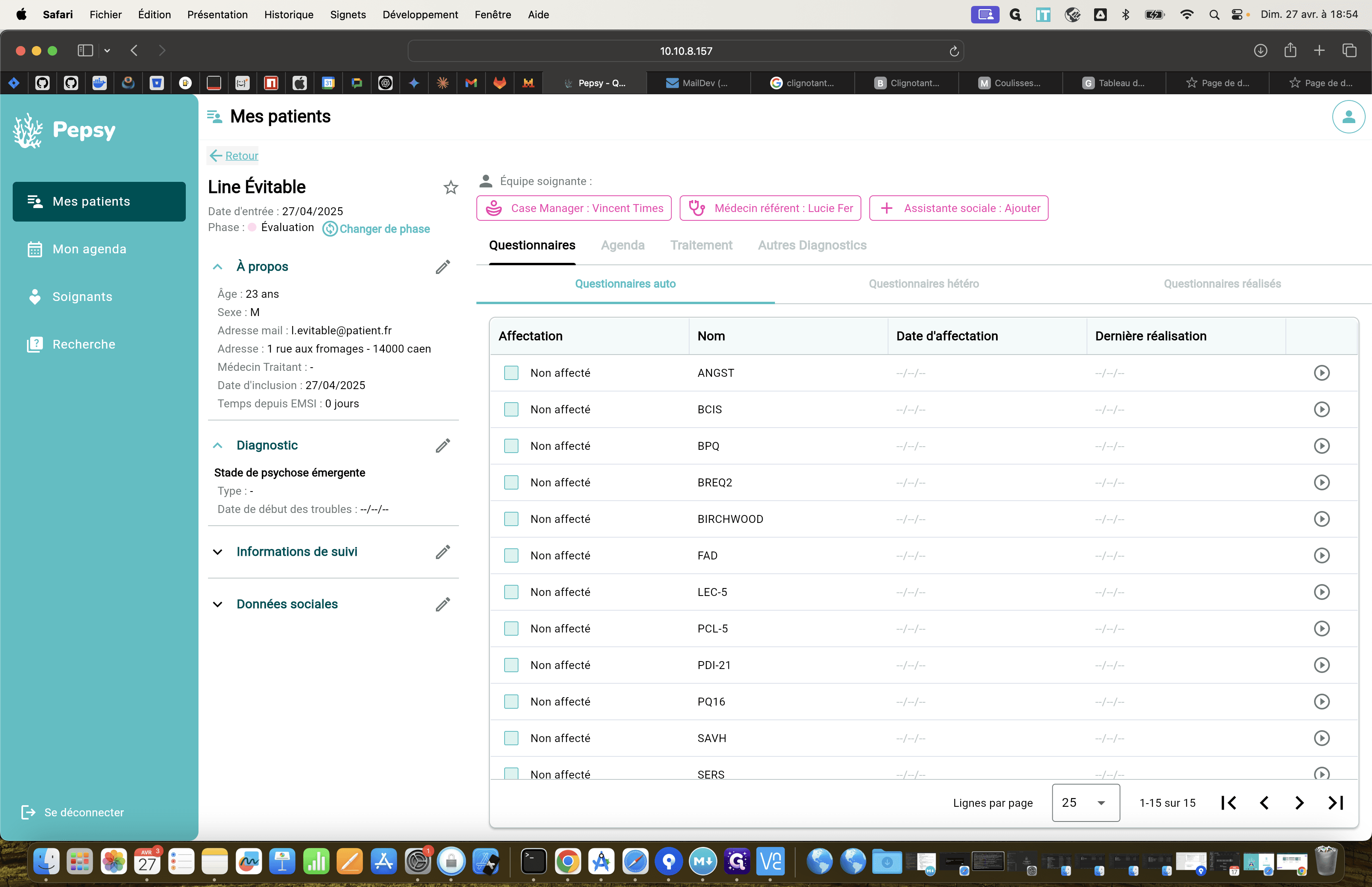 Step #17: La page du patient contient uniquement les informations administratives.