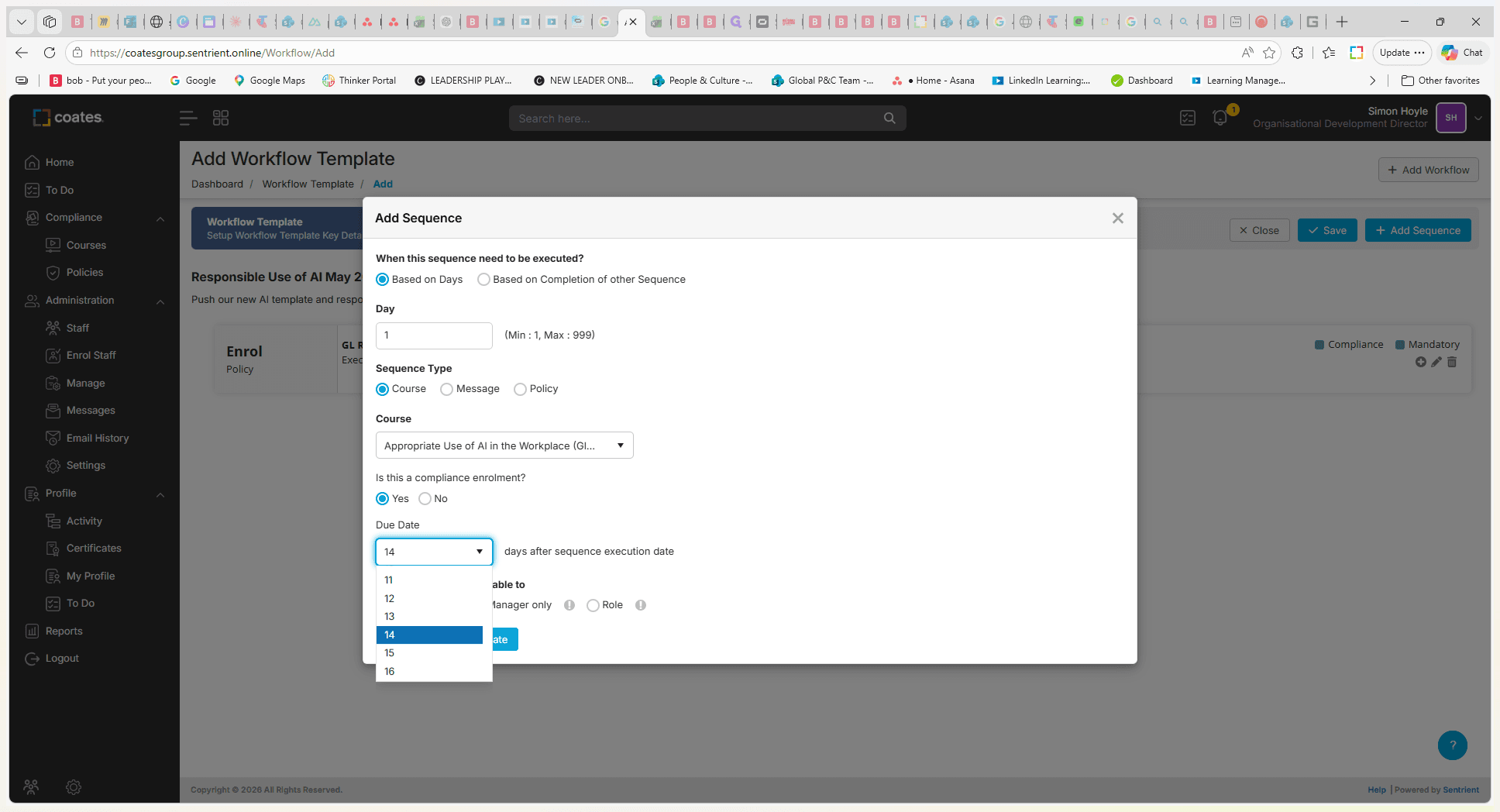 Step #14: Open the due date dropdown and select the timeframe for completion, such as 15 days.