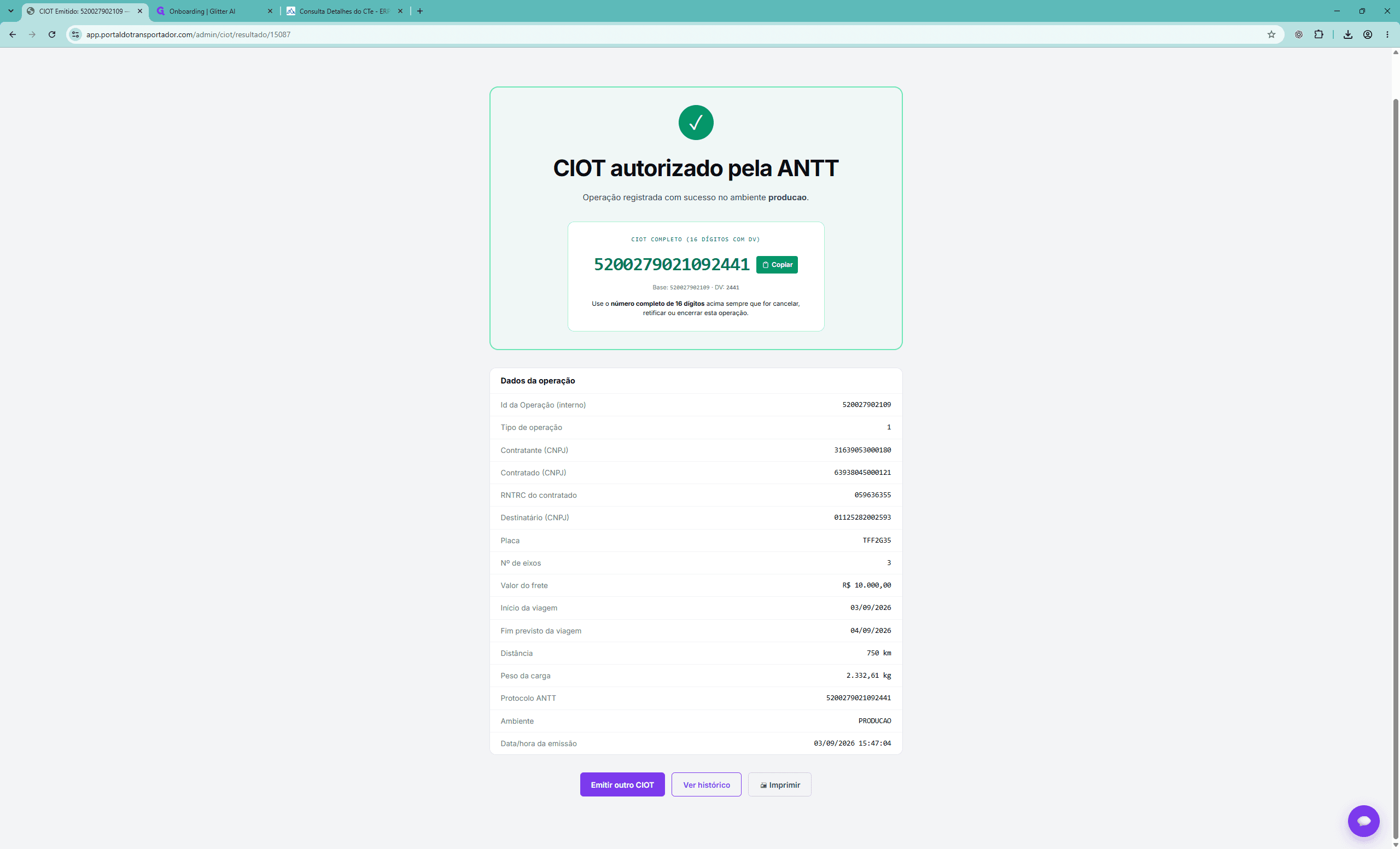 Step #37: Clique em Ver histórico para acompanhar o registro e status das operações transmitidas.