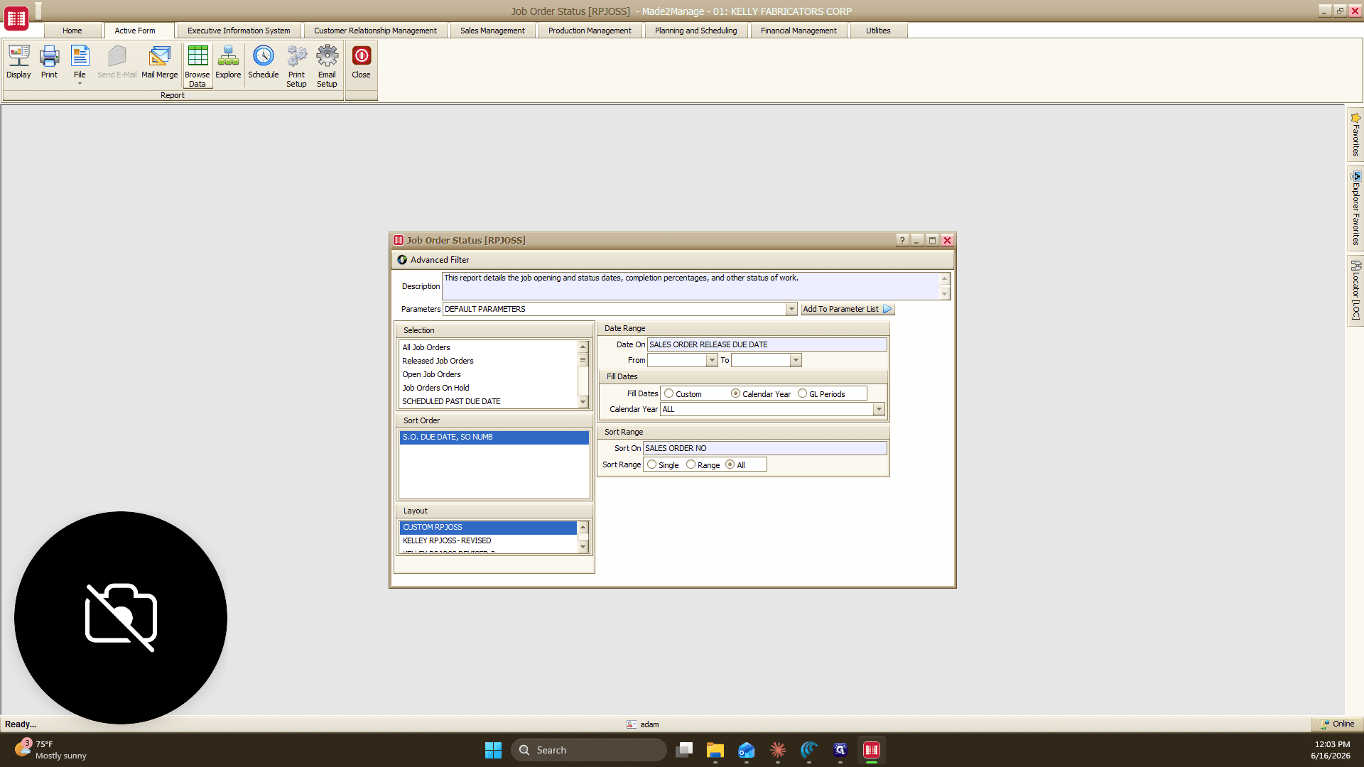 Step #3: Click Browse to view the custom RP JOSS report data.