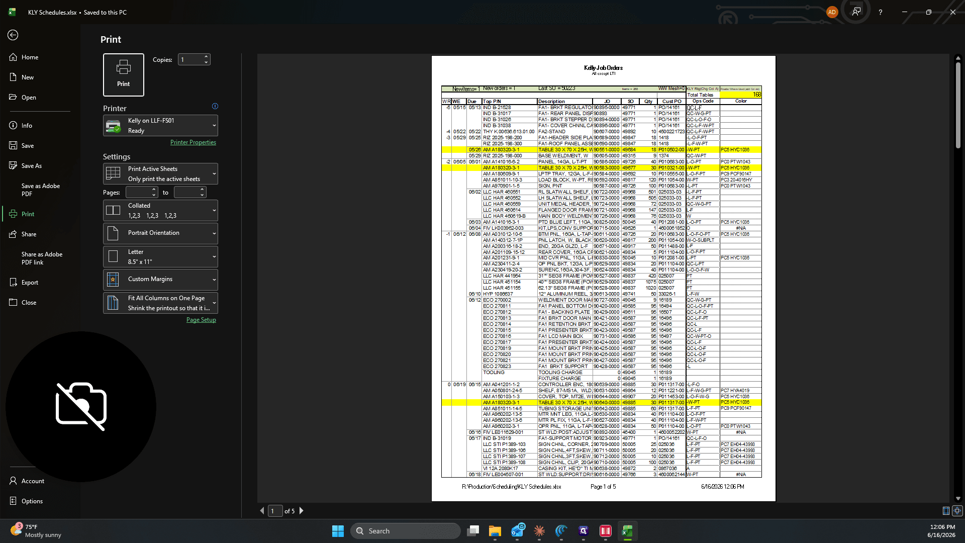 Step #28: Verify the print settings and click Print to distribute the updated schedule.