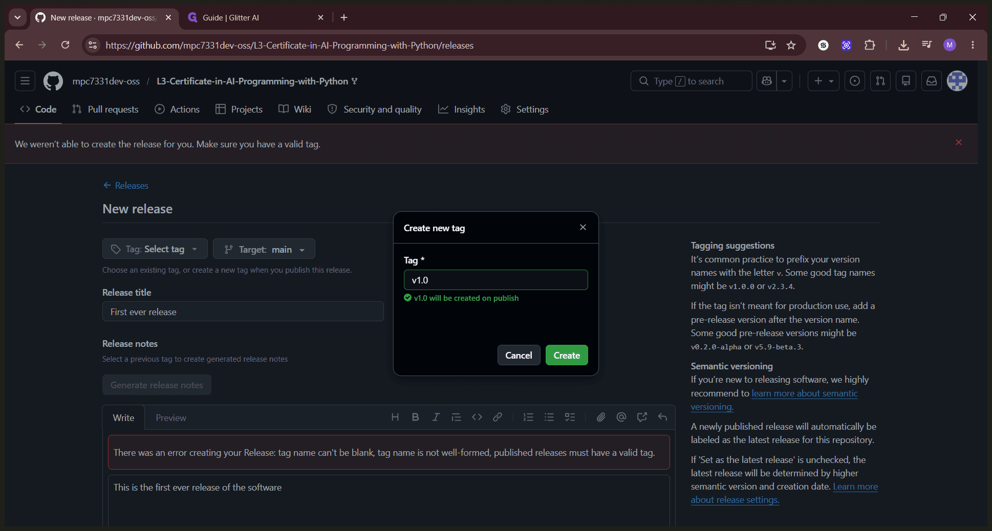 Step #10: Click Create to confirm the new tag.