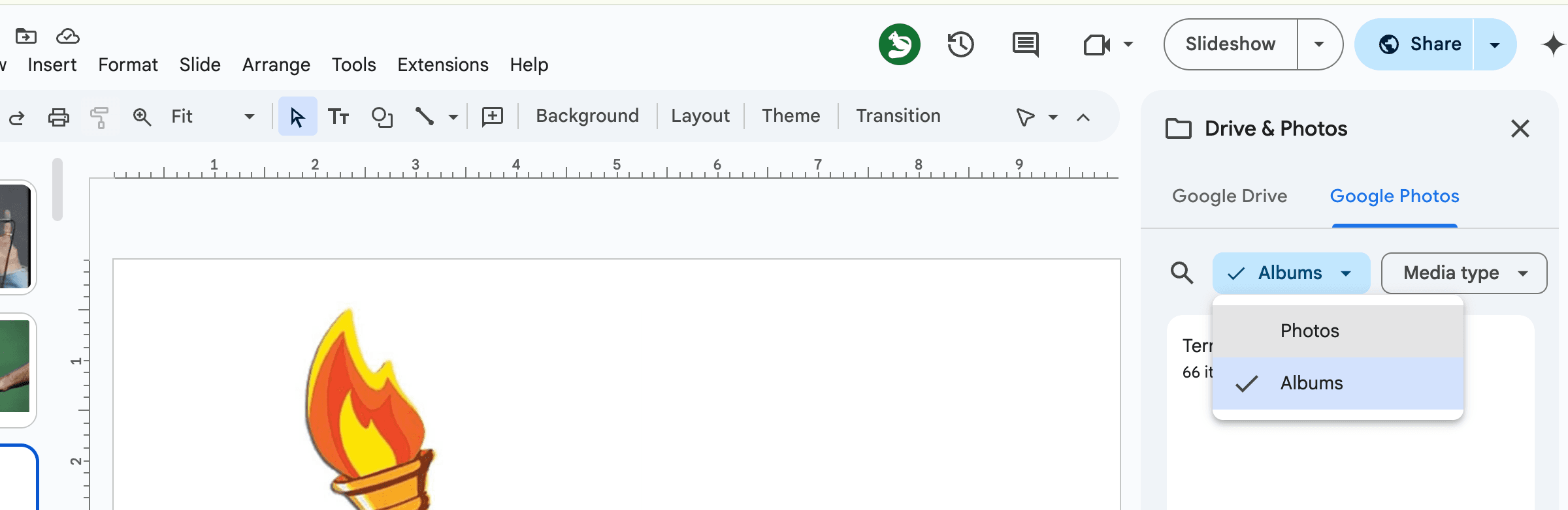 Step #6: Click on Google Photos > Albums. Then, select the photo(s) (one at a time) to add to your slide(s).
